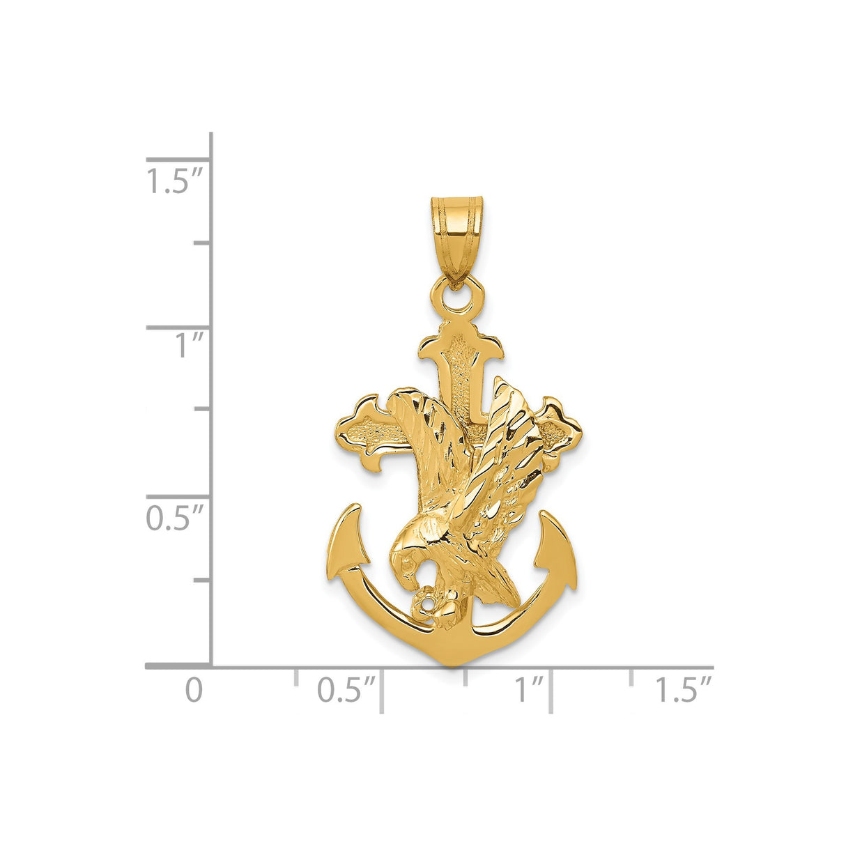 14k Yellow Gold Eagle Anchor Cross Pendant with Budded Maritime Design for Men and Women