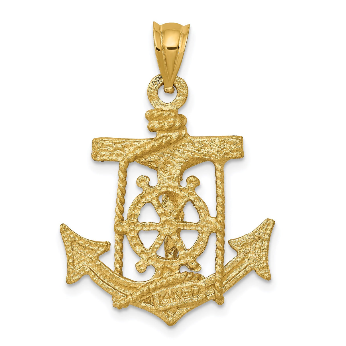 14k Yellow Gold Cross Pendant with Anchor Crucifix and Nautical Rope Design