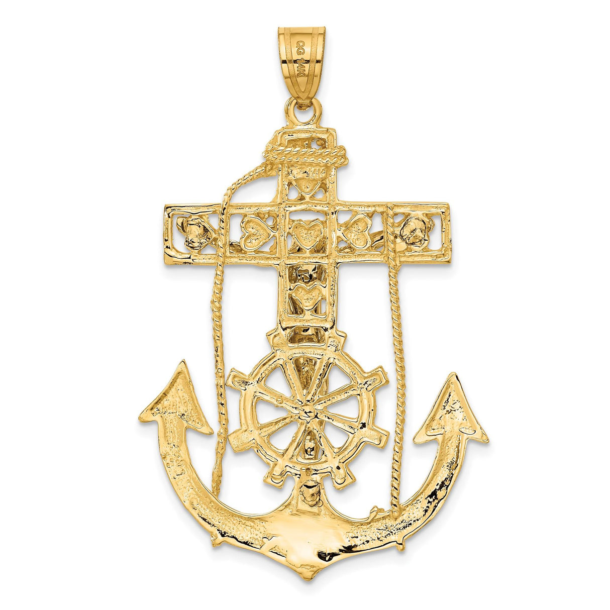 14k Two-Tone Gold Anchor Crucifix Pendant with Nautical Cross Detail for Men and Women