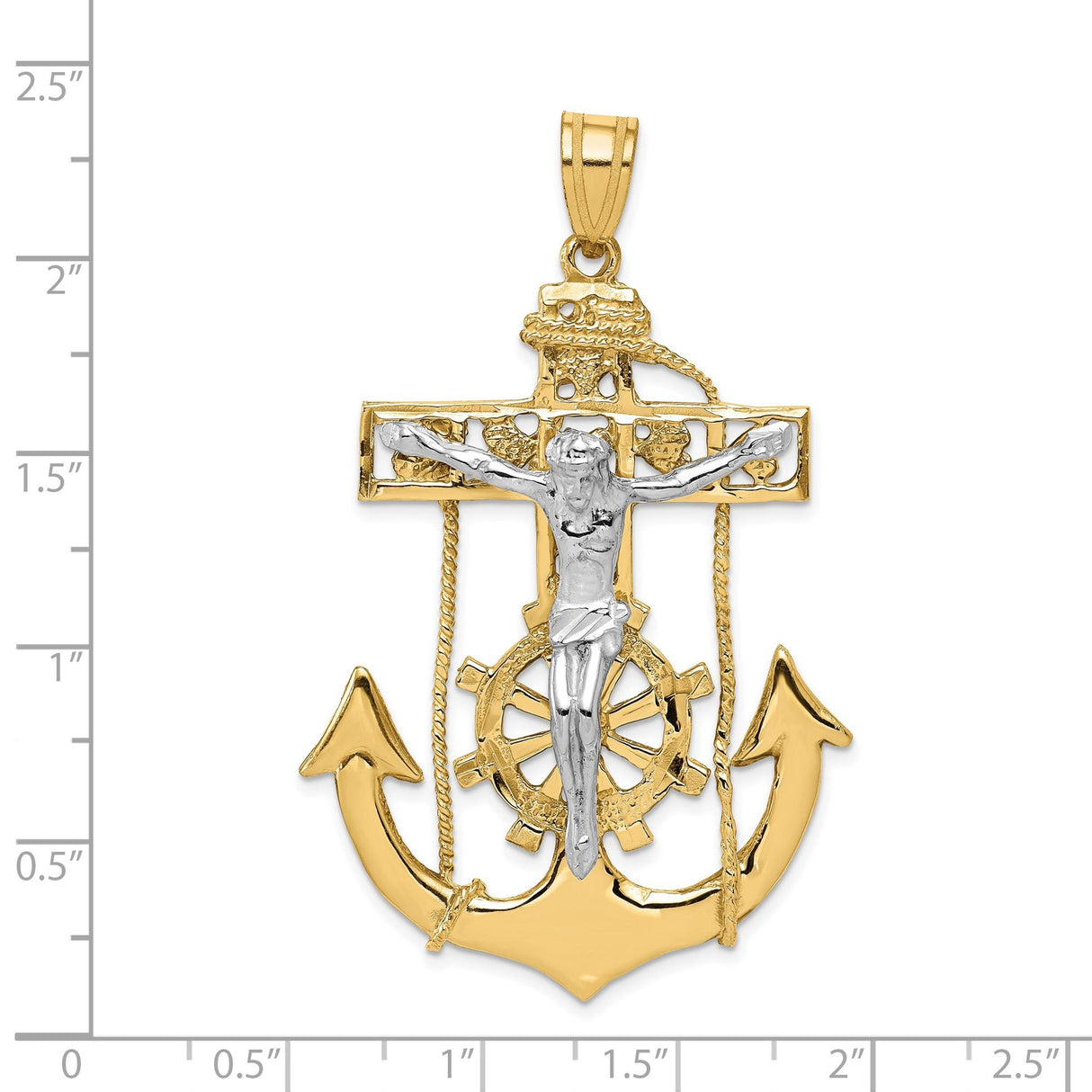 14k Two-Tone Gold Anchor Crucifix Pendant with Nautical Cross Detail for Men and Women
