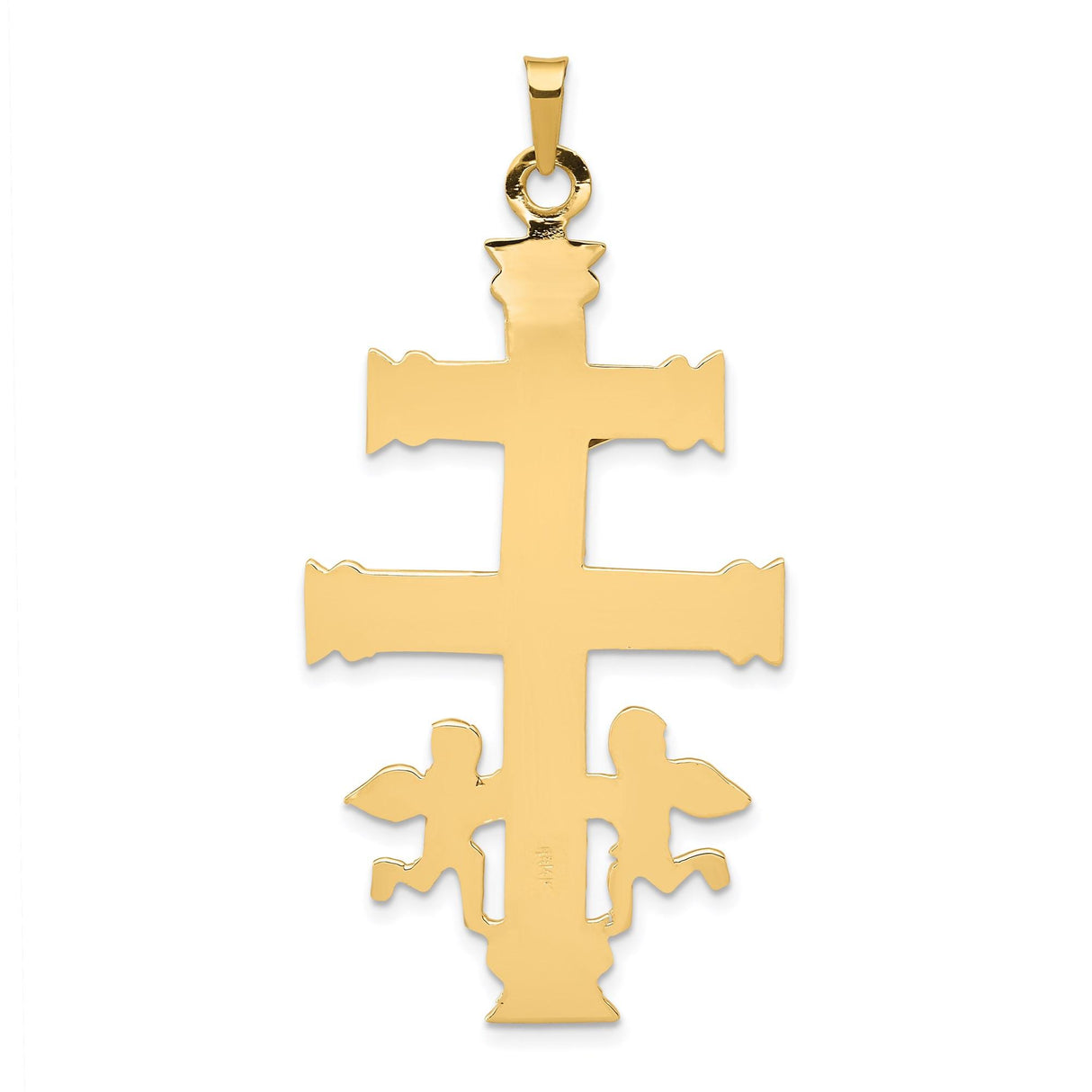 14k Multi-Tone Gold Caravaca Cross Pendant with Mary, Angels, and Fleur-de-Lis Design