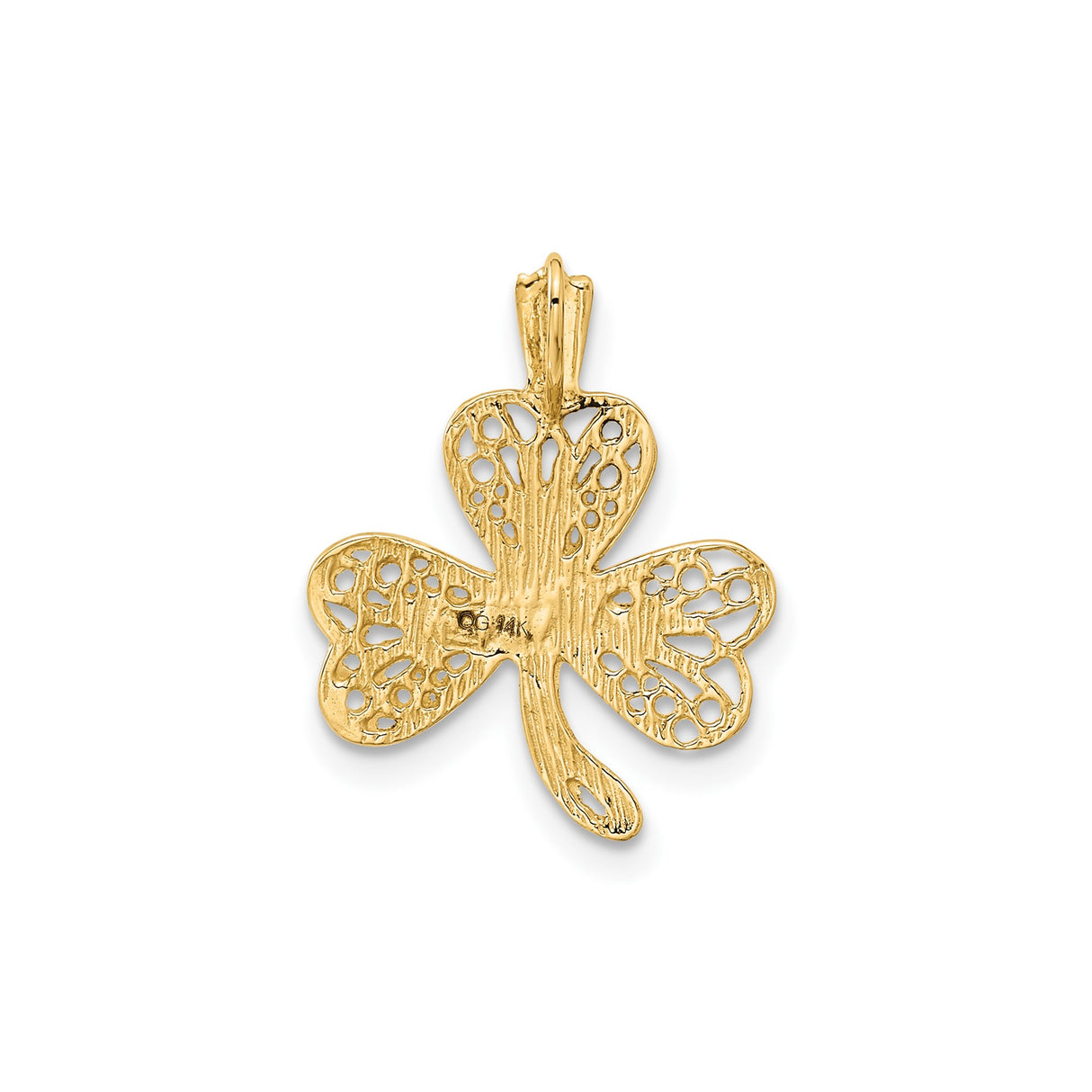 14k Yellow Gold Shamrock Pendant with Filigree Design, Three Leaf Clover, Celtic Style