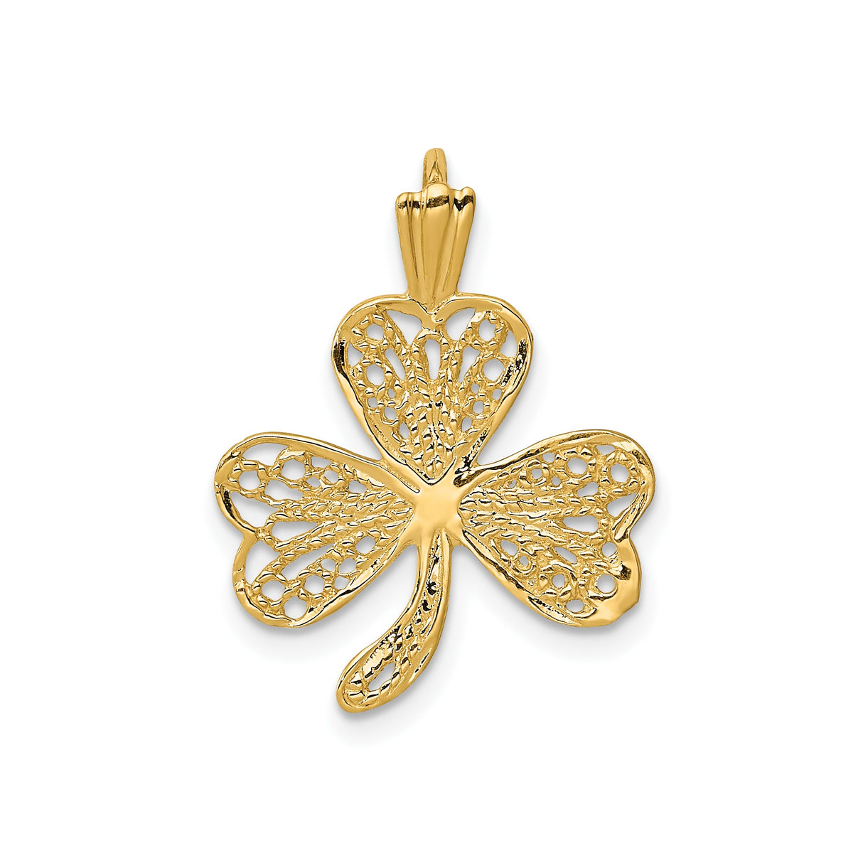 14k Yellow Gold Shamrock Pendant with Filigree Design, Three Leaf Clover, Celtic Style