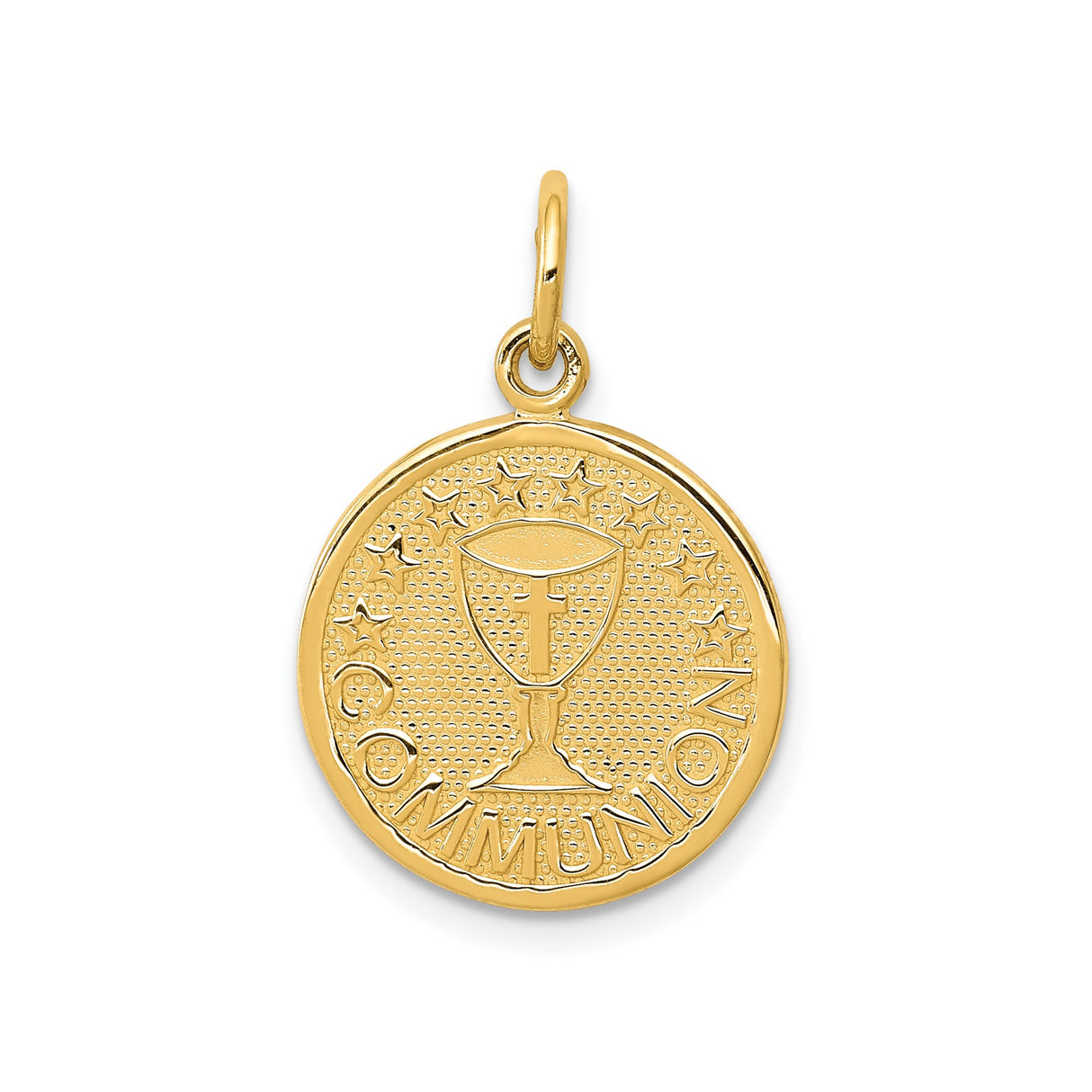 14k Yellow Gold Communion Pendant with Chalice, Cross and Stars Medal