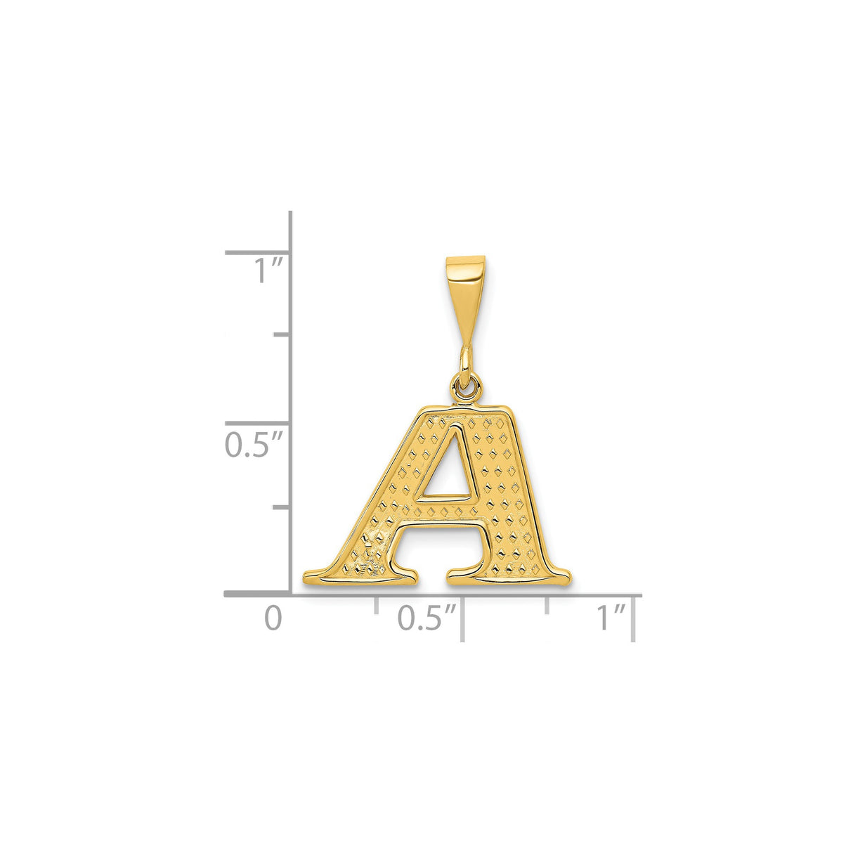 14k Yellow Gold Initial Pendant, Uppercase Letter A Charm with Diamond-Cut Texture