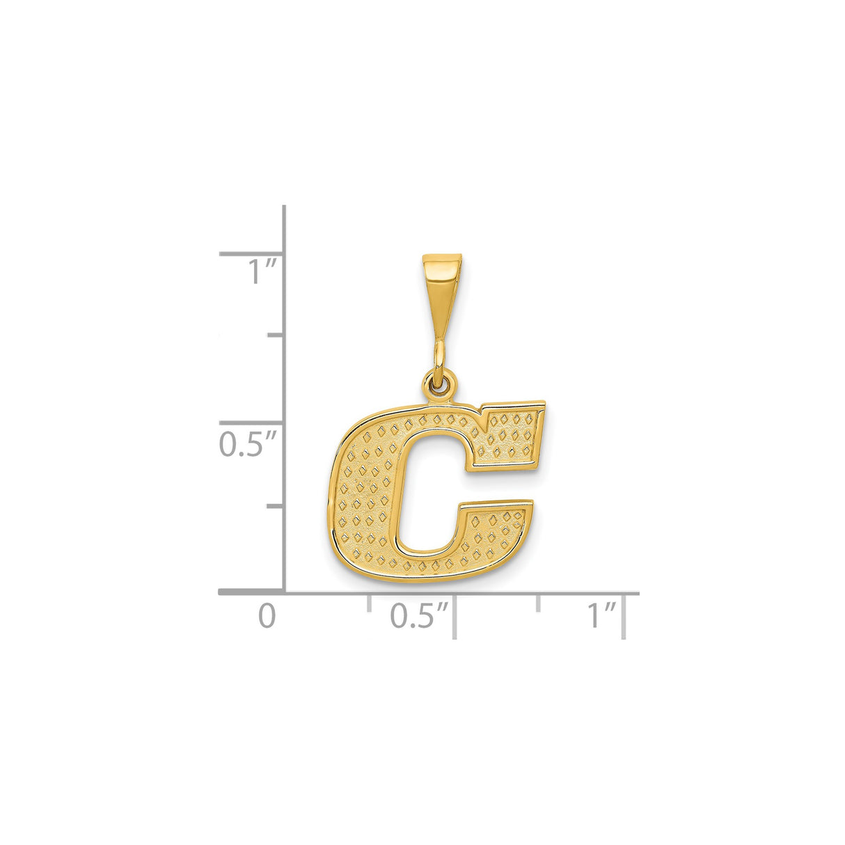 14k Yellow Gold Letter C Pendant, Diamond Cut Textured Alphabet Charm