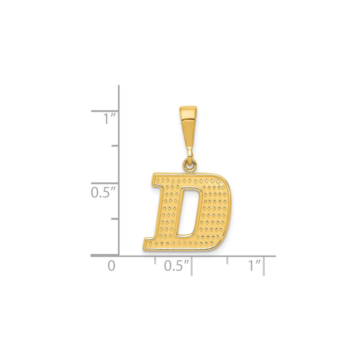 14k Yellow Gold Initial D Pendant, Diamond Cut Textured Block Letter Charm, Unisex Statement Jewelry