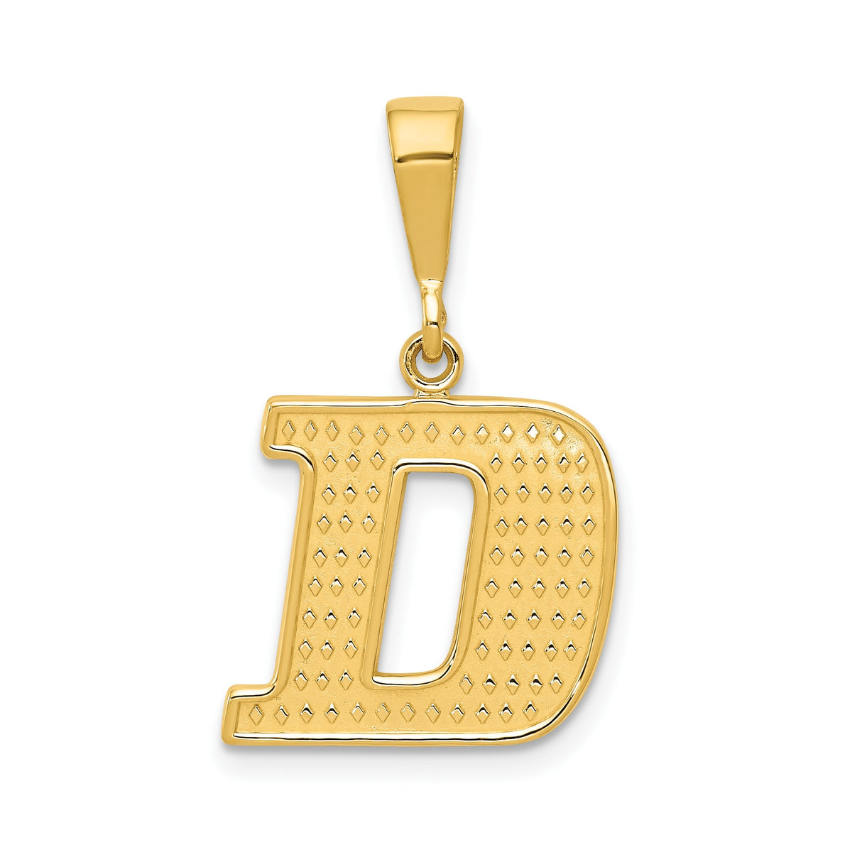 14k Yellow Gold Initial D Pendant, Diamond Cut Textured Block Letter Charm, Unisex Statement Jewelry