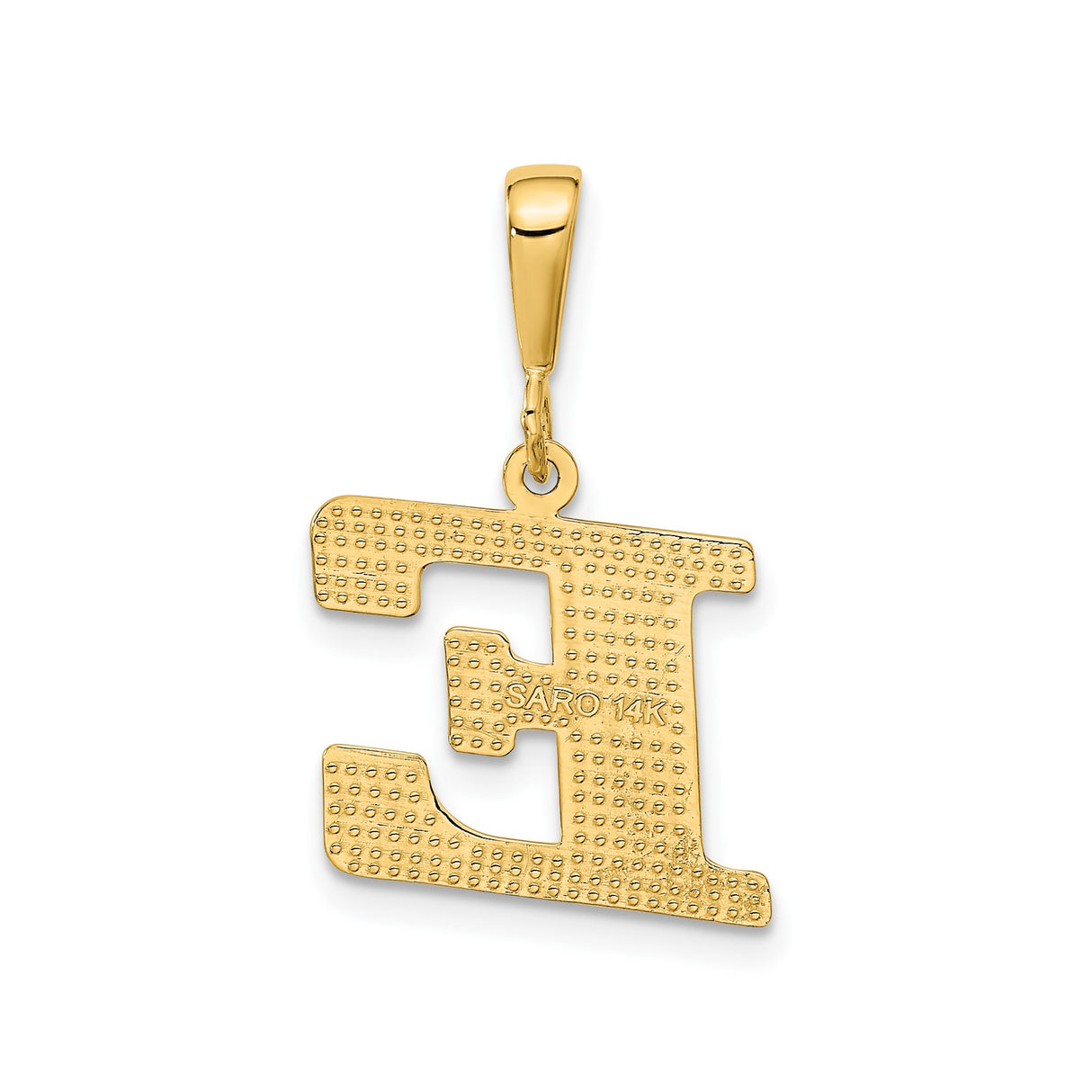 14k Yellow Gold Letter E Pendant, Textured Block Monogram Charm for Women or Unisex Wear