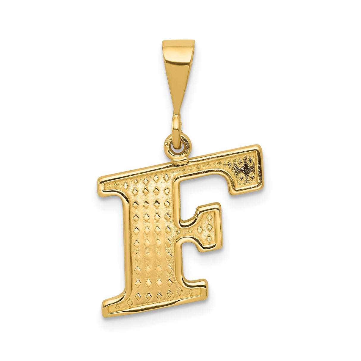 14k Yellow Gold Letter F Pendant, Diamond-Cut Block Style Monogram Charm
