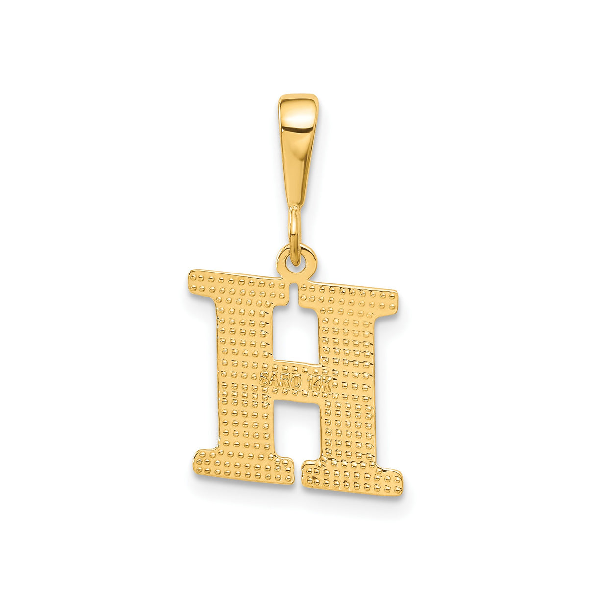 14k Yellow Gold Letter H Pendant, Diamond Cut Textured Uppercase Alphabet Charm, Unisex Design