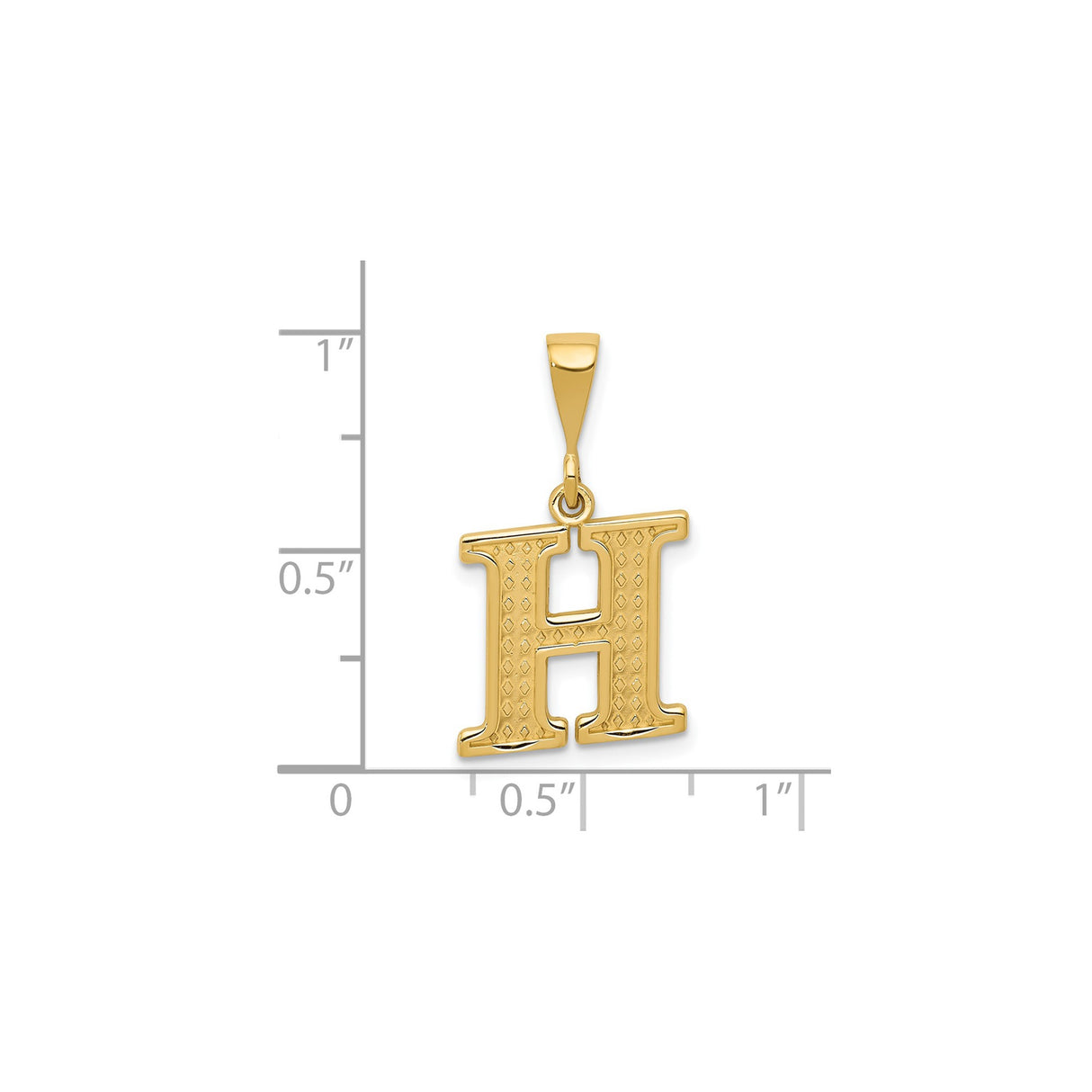 14k Yellow Gold Letter H Pendant, Diamond Cut Textured Uppercase Alphabet Charm, Unisex Design