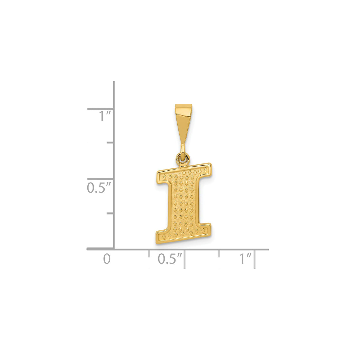 14k Yellow Gold Letter I Pendant, Textured Diamond-Cut Block Initial Charm, Unisex Monogram Jewelry