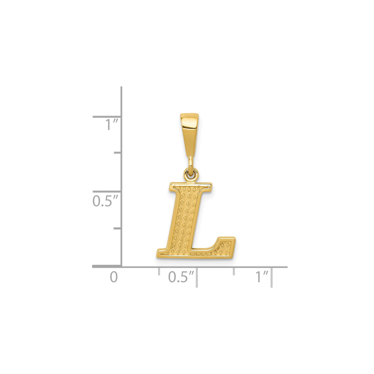 14k Yellow Gold Letter L Pendant, Textured Diamond Cut Block Initial Charm