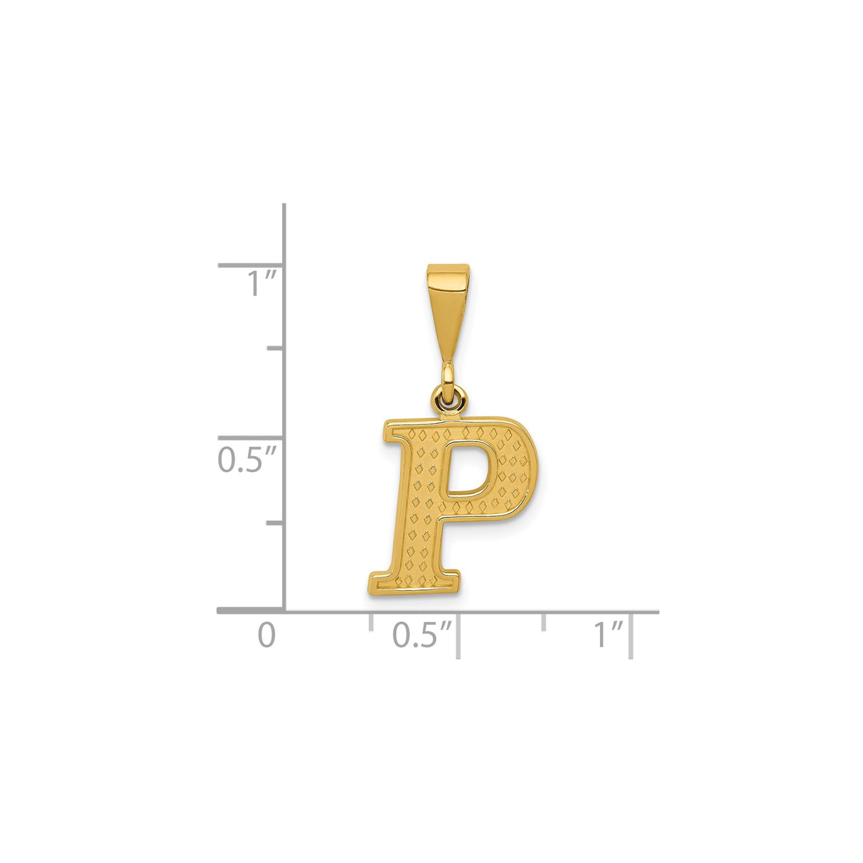 14k Yellow Gold Letter P Pendant, Diamond Cut Texture, Block Style Initial Charm