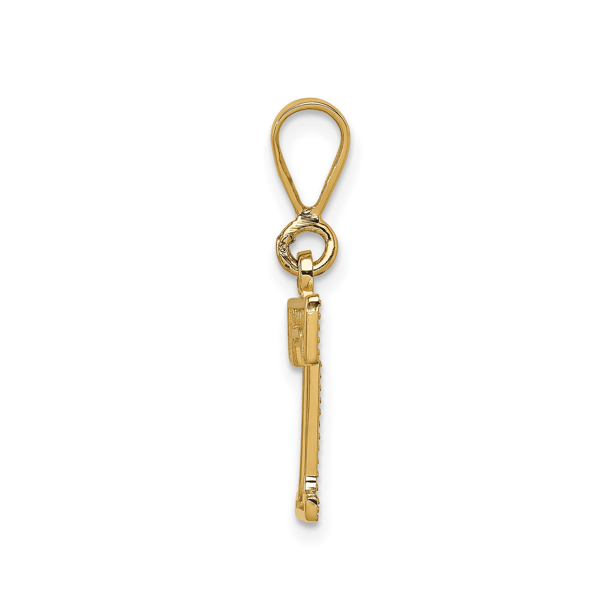 14k Yellow Gold Initial Pendant Charm , Uppercase Letter T with Diamond Cut Texture