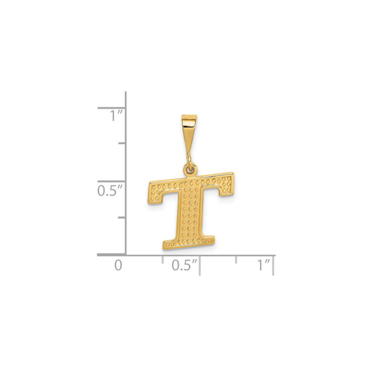 14k Yellow Gold Initial Pendant Charm , Uppercase Letter T with Diamond Cut Texture