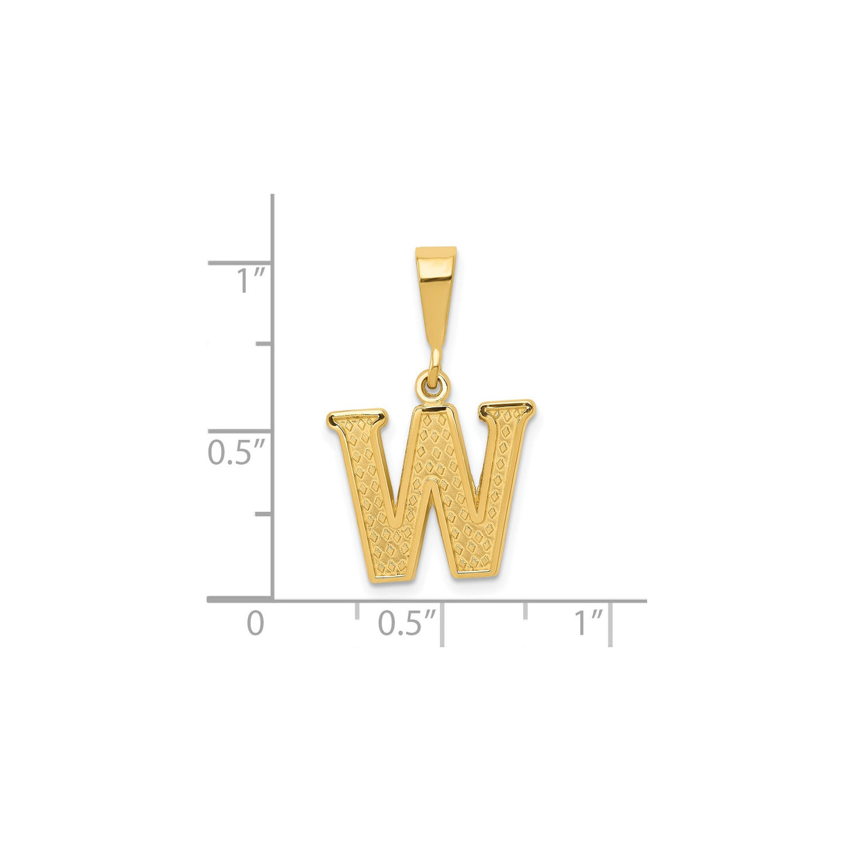 14k Yellow Gold Letter W Pendant, Textured Diamond-Cut Initial Charm for Women and Men