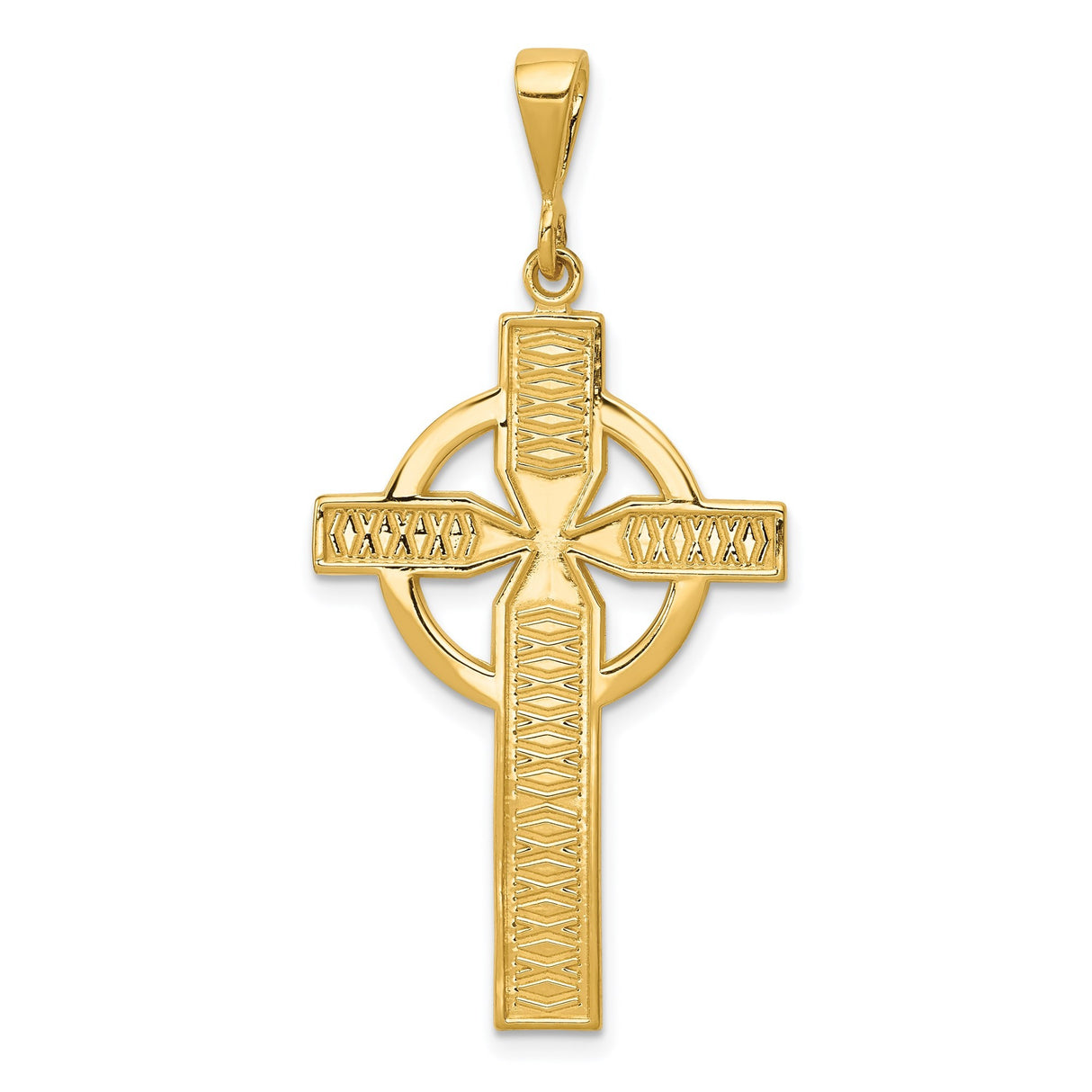 14k Yellow Gold Celtic High Cross Pendant, Textured Religious Christian Symbol Design