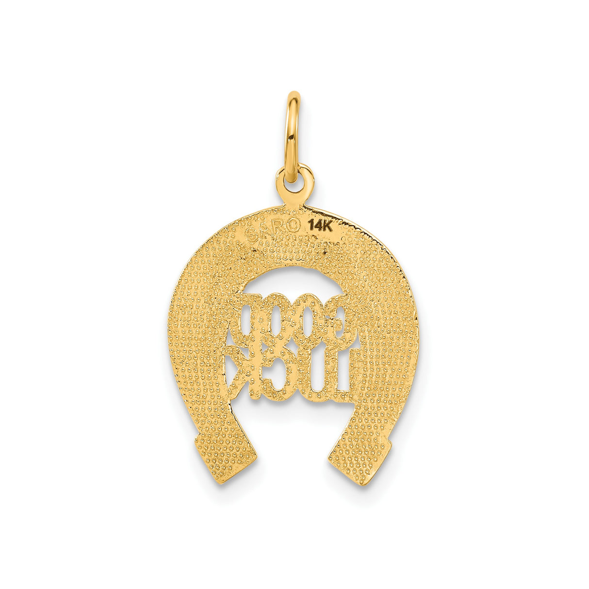 14k Yellow Gold Horseshoe Pendant with Good Luck Text, Unisex Equestrian Charm
