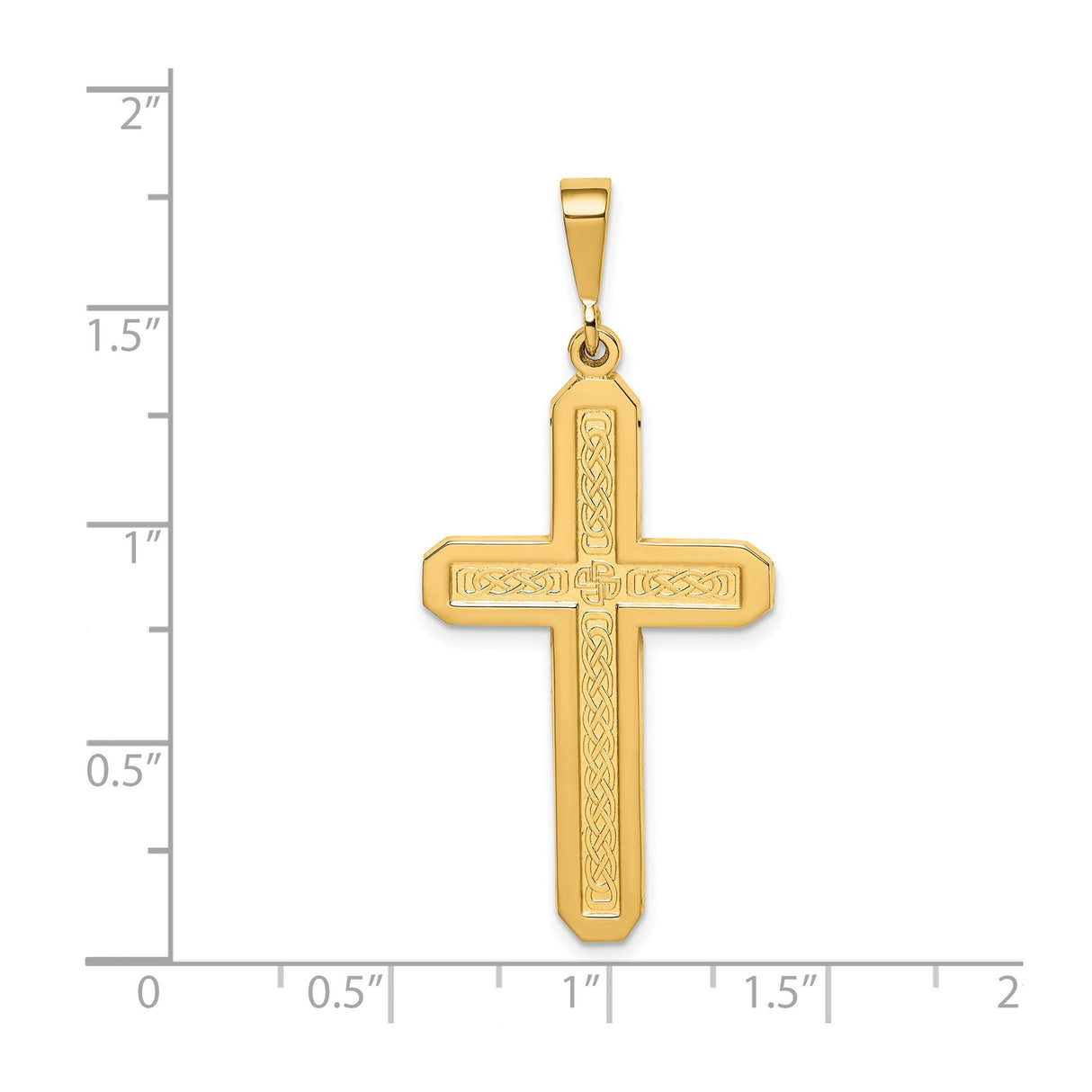 14k Yellow Gold Cross Pendant with Polished Finish and Celtic Knot Detail