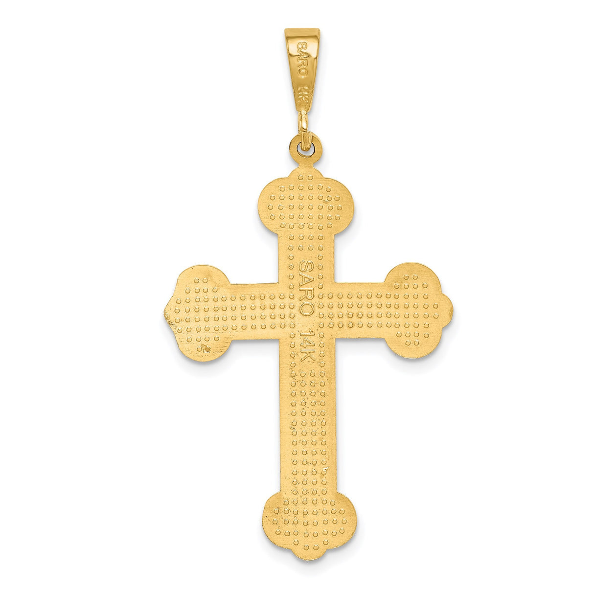 14k Yellow Gold Budded Cross Pendant with Domed Center and Geometric Motifs