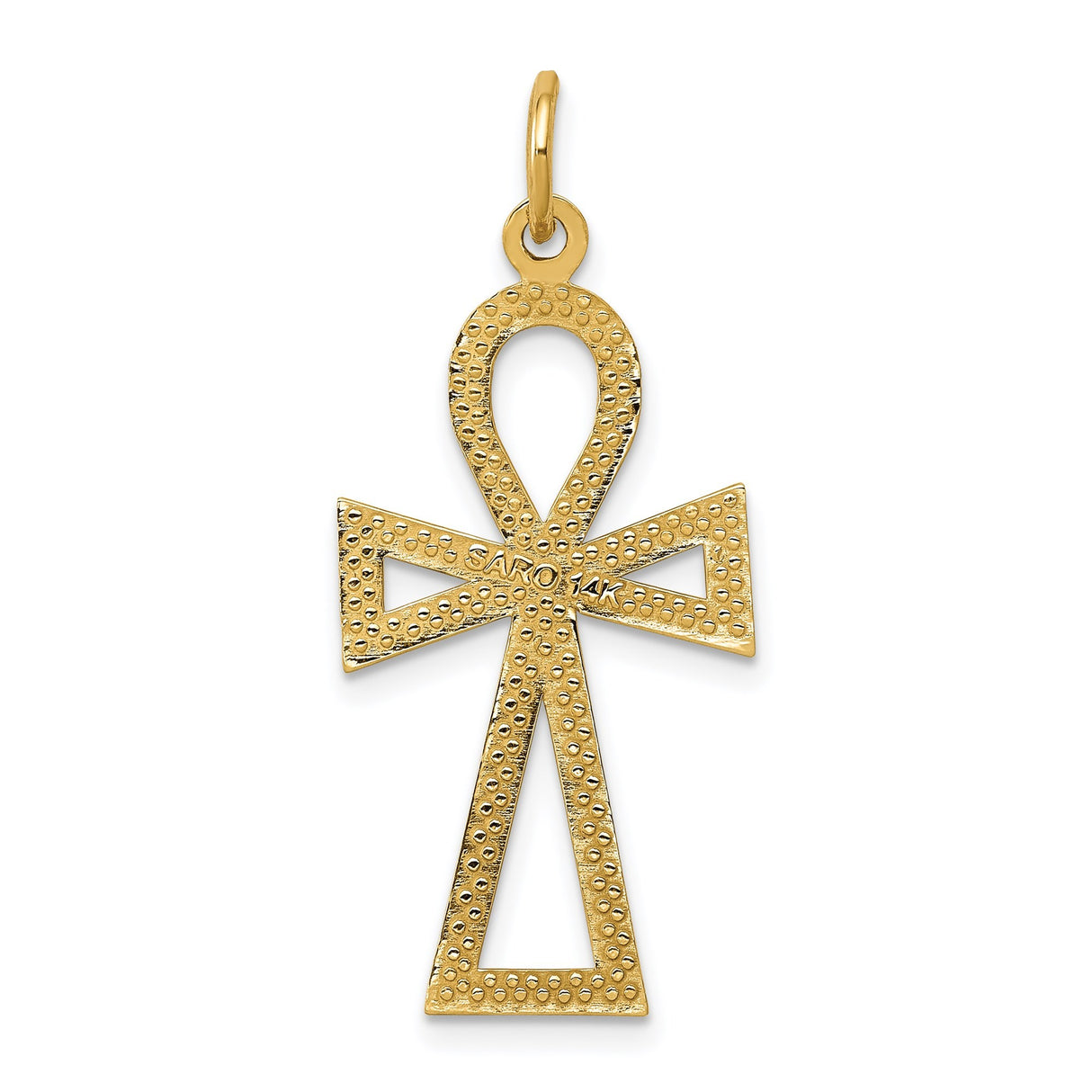 14k Yellow Gold Ankh Cross Pendant with Textured Openwork Design for Men and Women