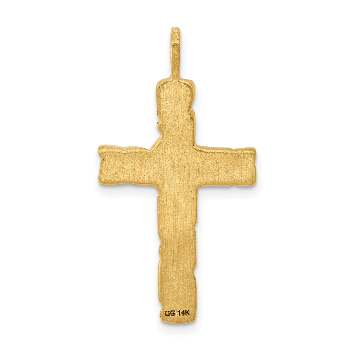 14k Yellow Gold Sculptural Cross Pendant with Bark Texture and Polished Finish