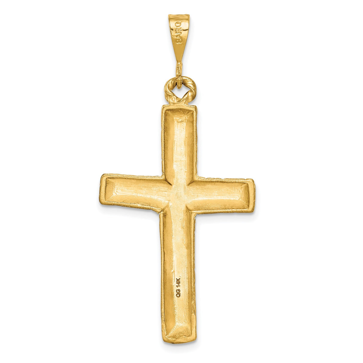 14k Yellow Gold Latin Cross Pendant with Diamond-Cut Detail and Textured Border