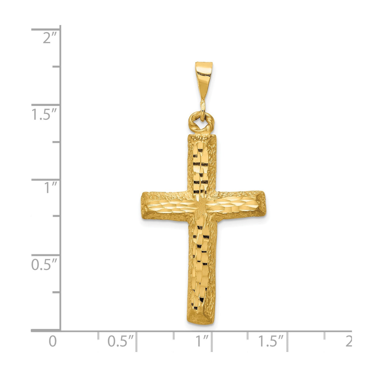 14k Yellow Gold Latin Cross Pendant with Diamond-Cut Detail and Textured Border