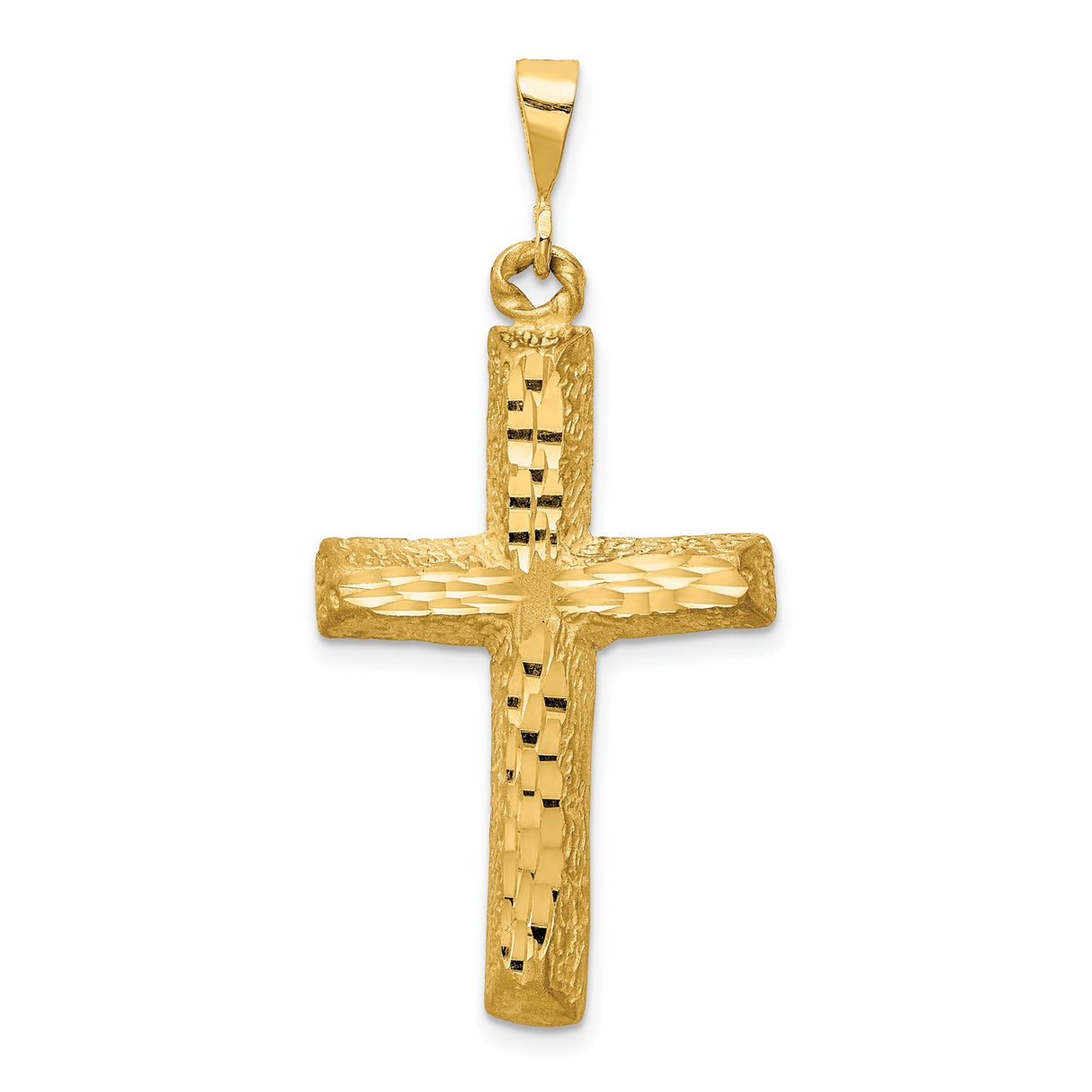 14k Yellow Gold Latin Cross Pendant with Diamond-Cut Detail and Textured Border