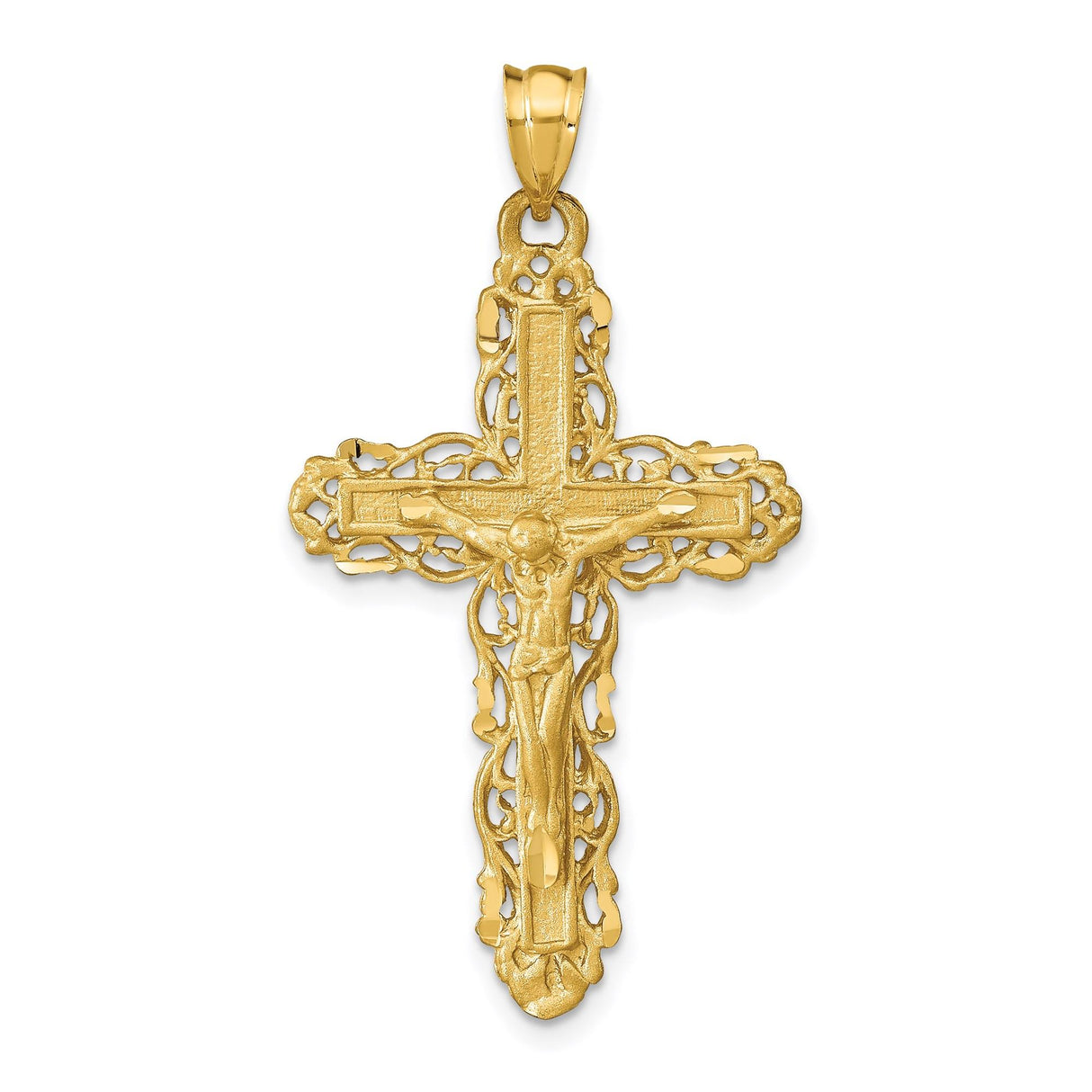 14k Yellow Gold Crucifix Cross Pendant Featuring Jesus, Catholic Christian Religious Jewelry