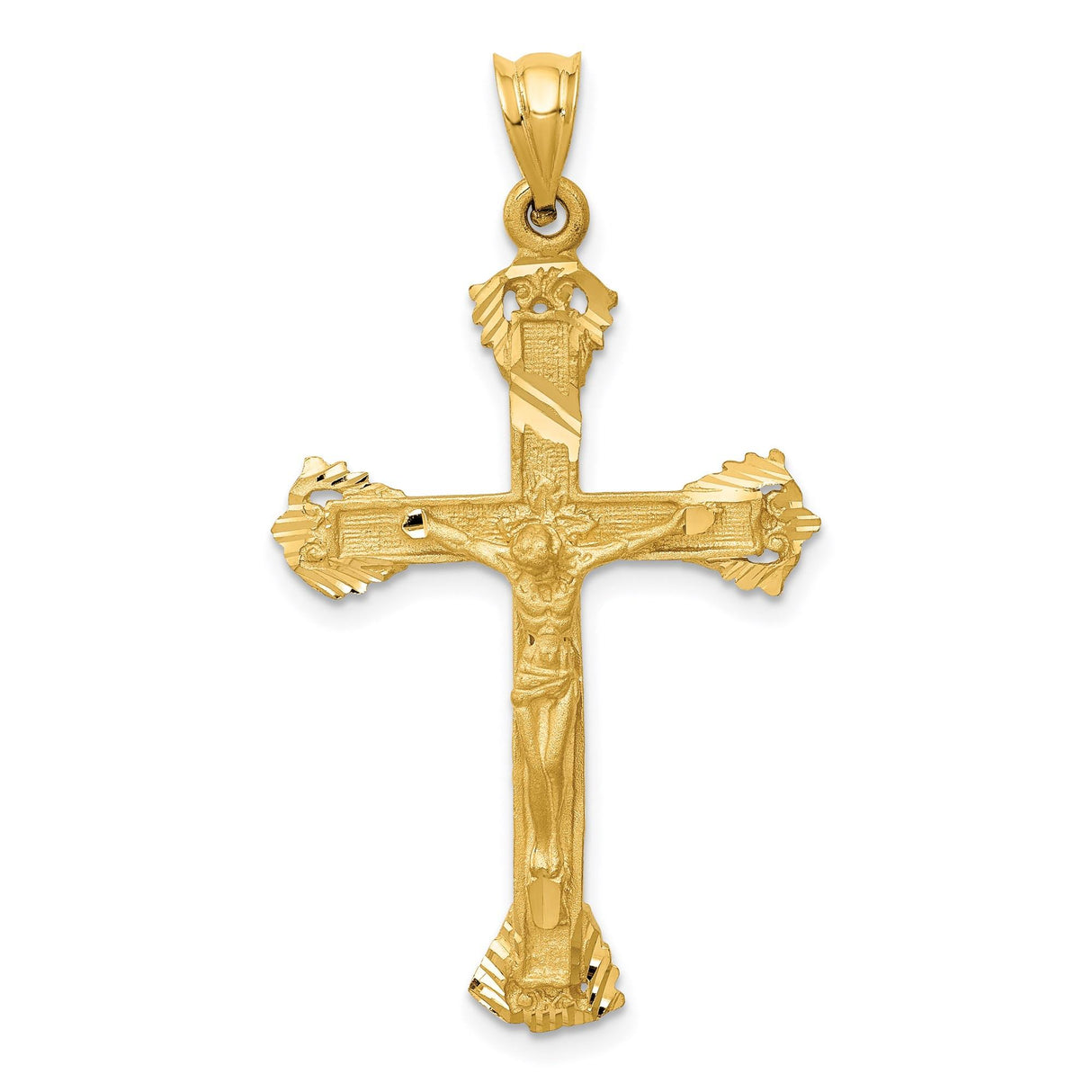 14k Yellow Gold Crucifix Cross Pendant, Religious Christian Charm for Men and Women