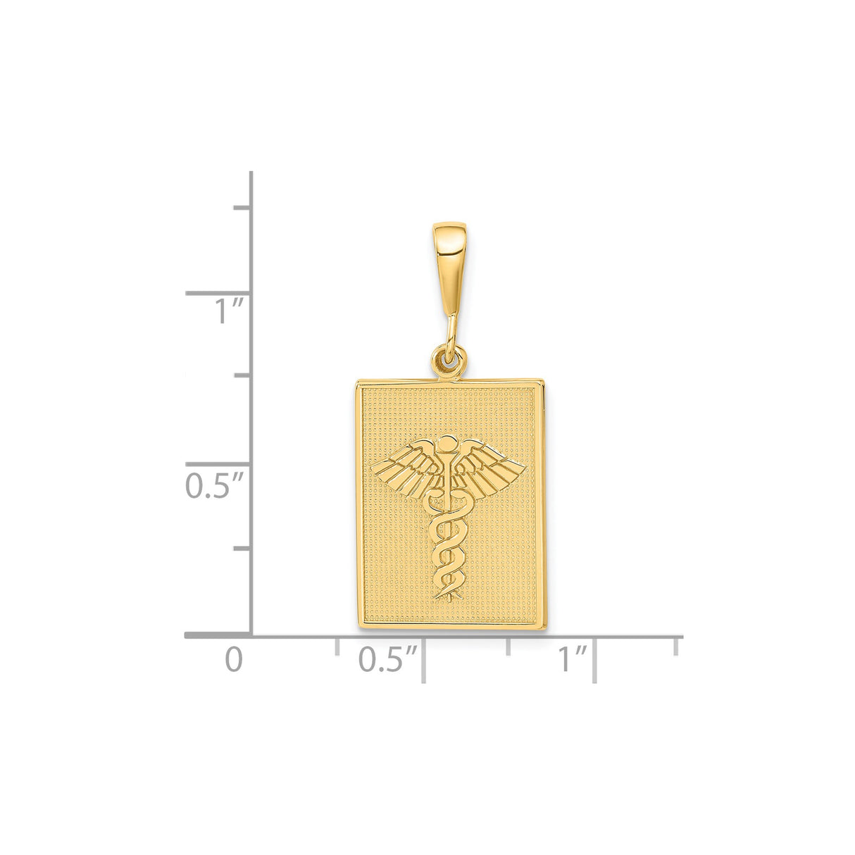 14k Yellow Gold Caduceus Pendant, Rectangular Medical Symbol with Snake and Wings