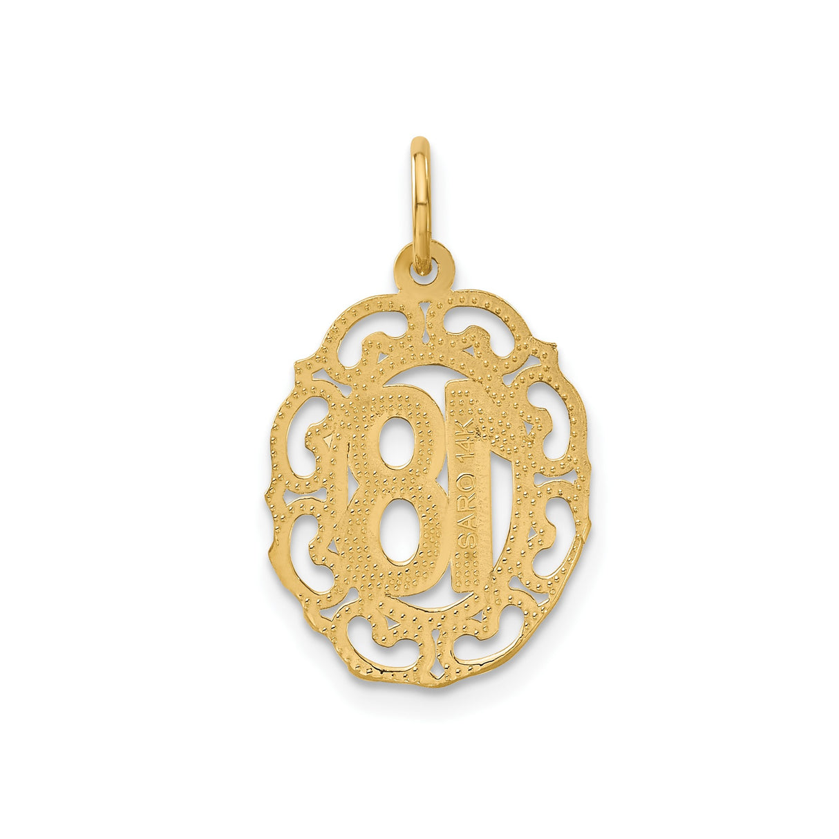 14k Yellow Gold 18 Pendant with Ornate Filigree Border, Oval Milestone Charm for Women