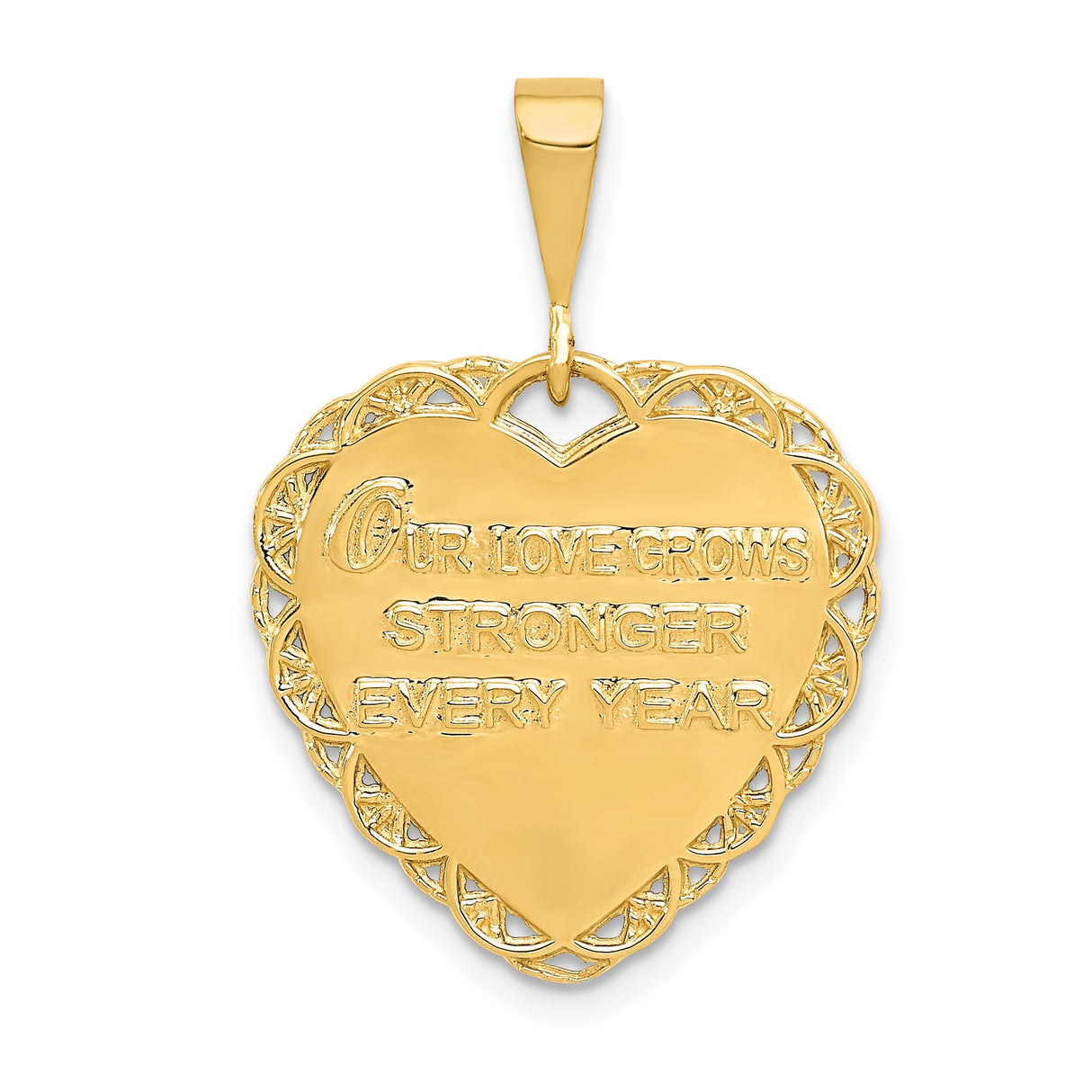 14k Yellow Gold Heart Pendant with 25th Anniversary Engraving and Floral Lattice Design