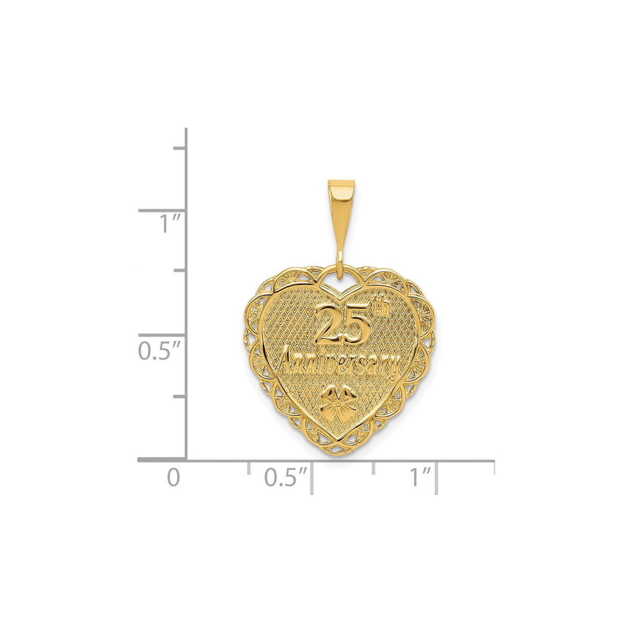 14k Yellow Gold Heart Pendant with 25th Anniversary Engraving and Floral Lattice Design