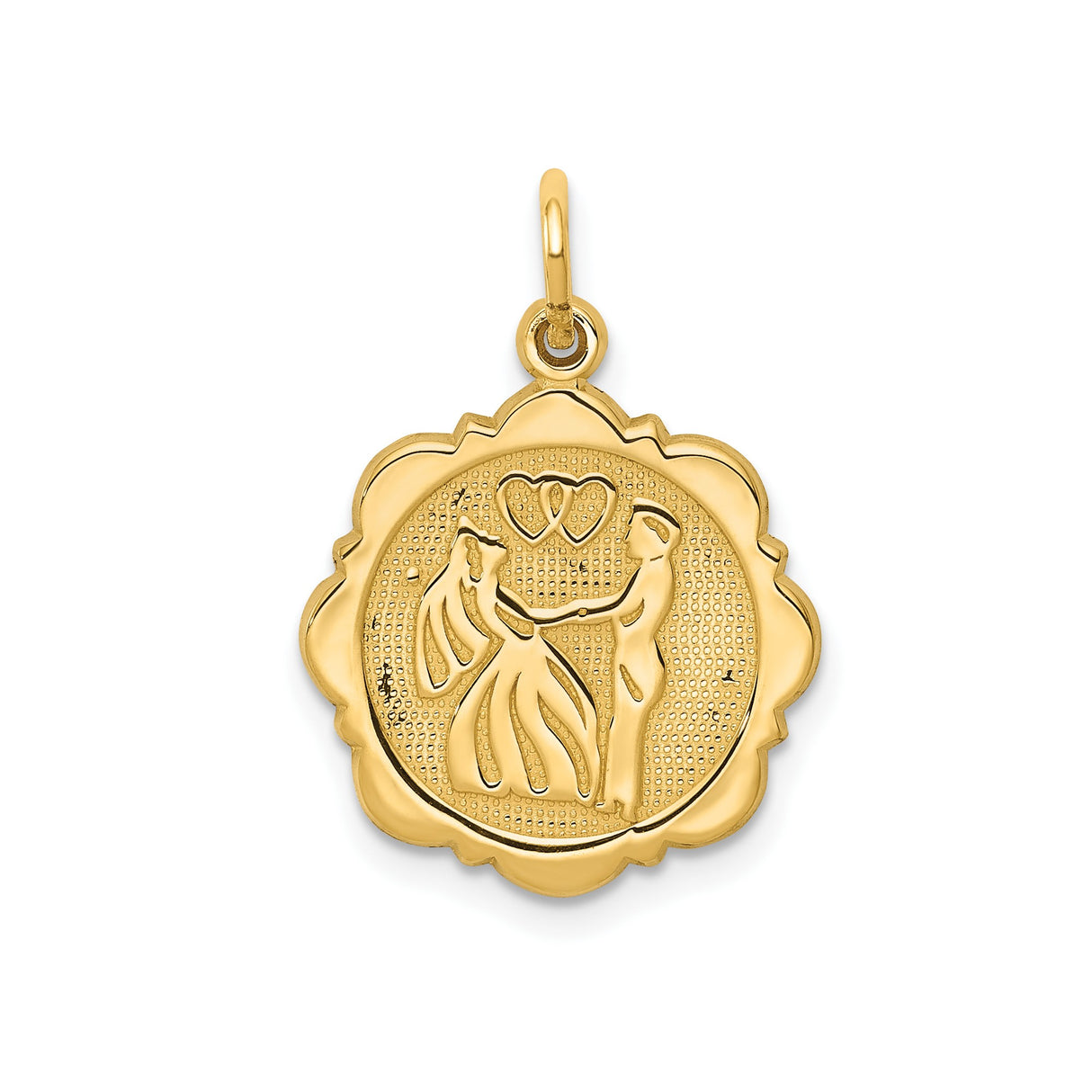 14k Yellow Gold Pendant with Bride and Groom Holding Hands and Interlocking Hearts