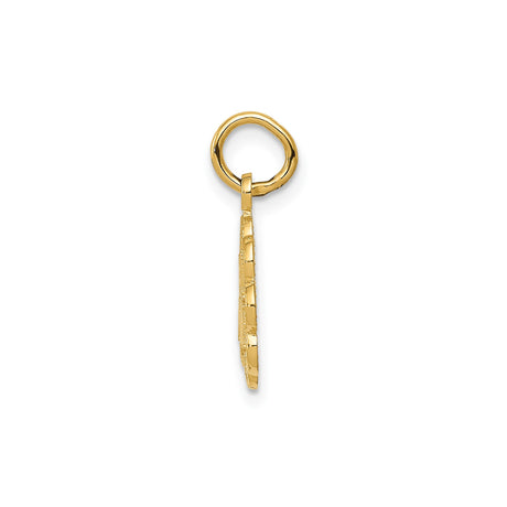 14k Yellow Gold Mom Pendant Charm with Flower Cutout Design and Textured Edges
