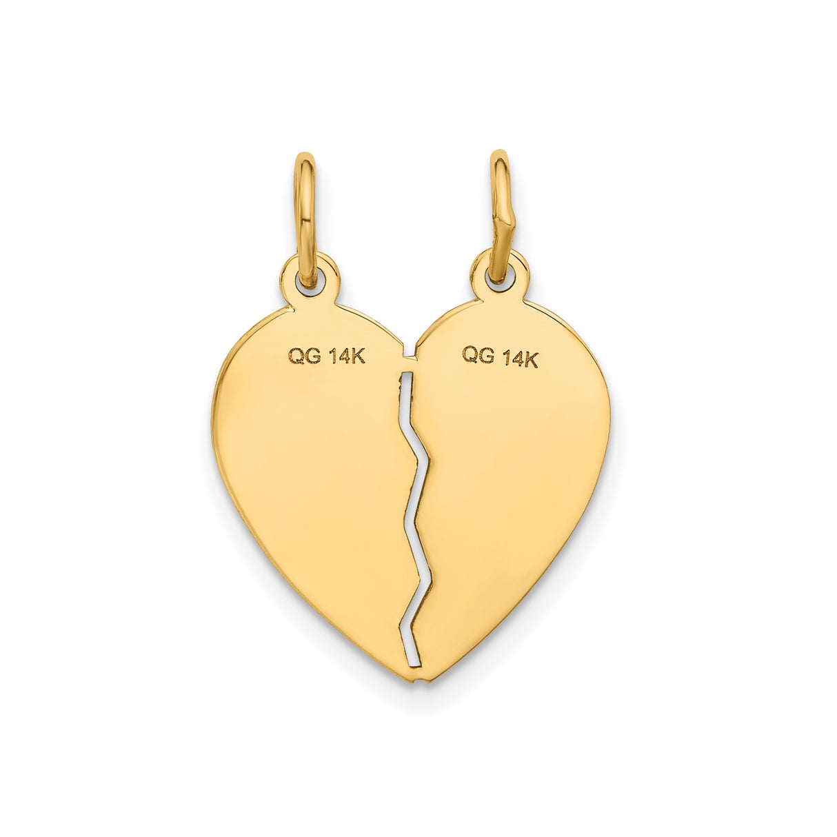 14k Yellow Gold Split Heart Pendant, Sister Message Friendship Charm, Two-Piece Design for Women or Girls