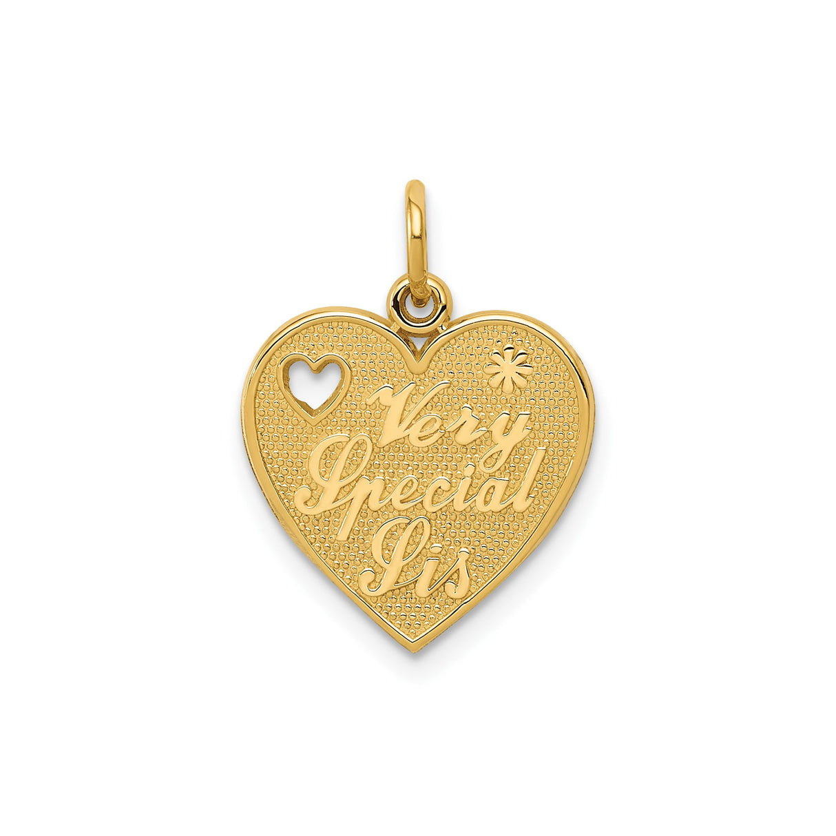 14k Yellow Gold Heart Pendant with Cutout Heart and Floral Star Detail for Women