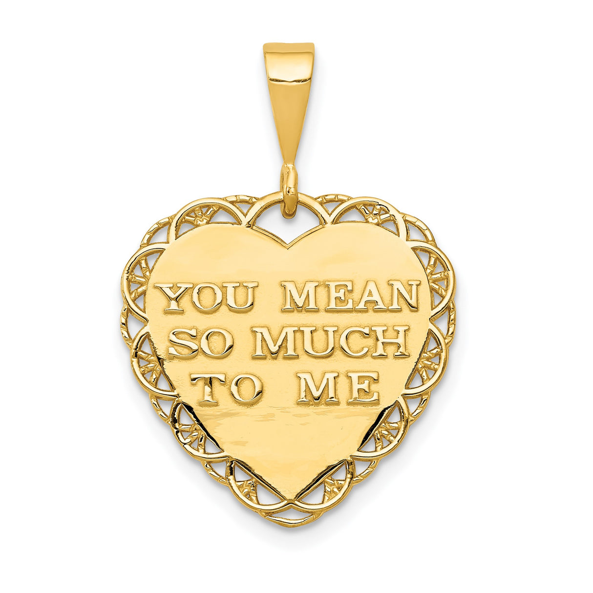 14k Yellow Gold Heart Pendant with Lace Design and Sister Message, Sentimental Jewelry