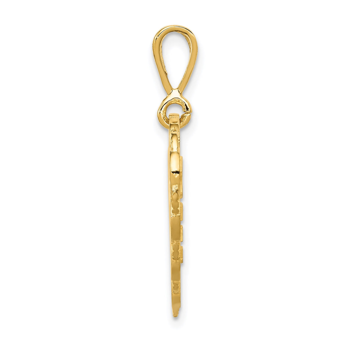 14k Yellow Gold Heart Pendant with Filigree Border and Flower Motif for Daughter