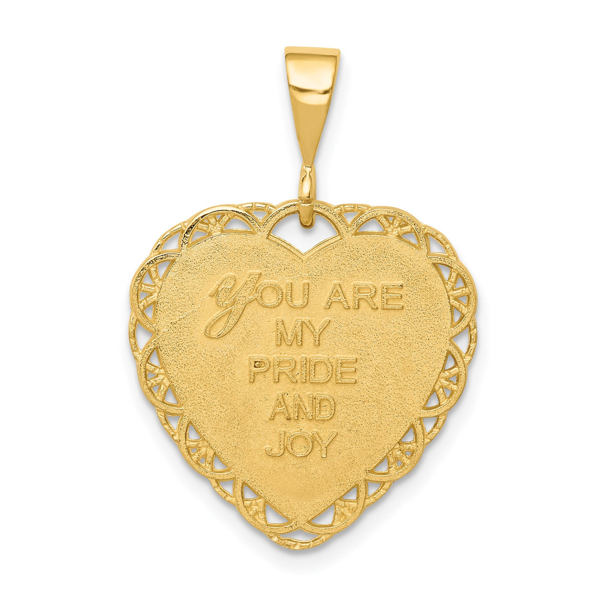 14k Yellow Gold Heart Pendant with Filigree Border and Flower Motif for Daughter