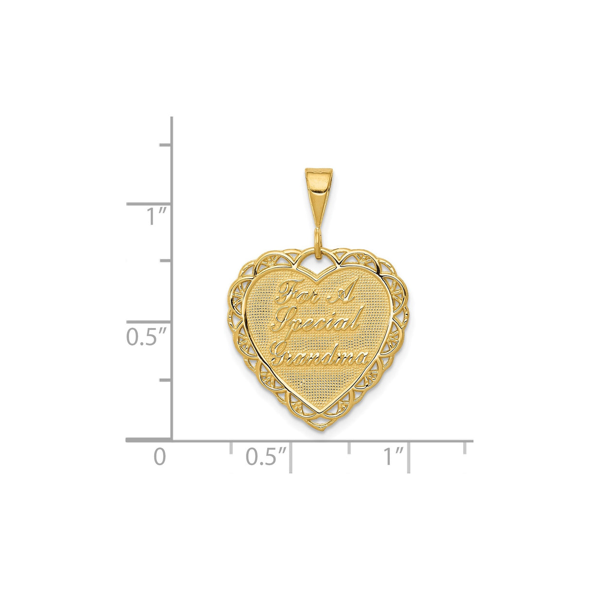 14k Yellow Gold Heart Pendant with Filigree Border and Grandma Message for Women