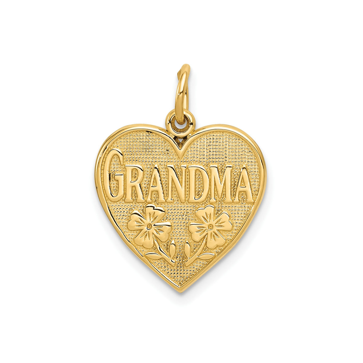 14k Yellow Gold Heart Pendant with Grandma Engraving and Floral Design