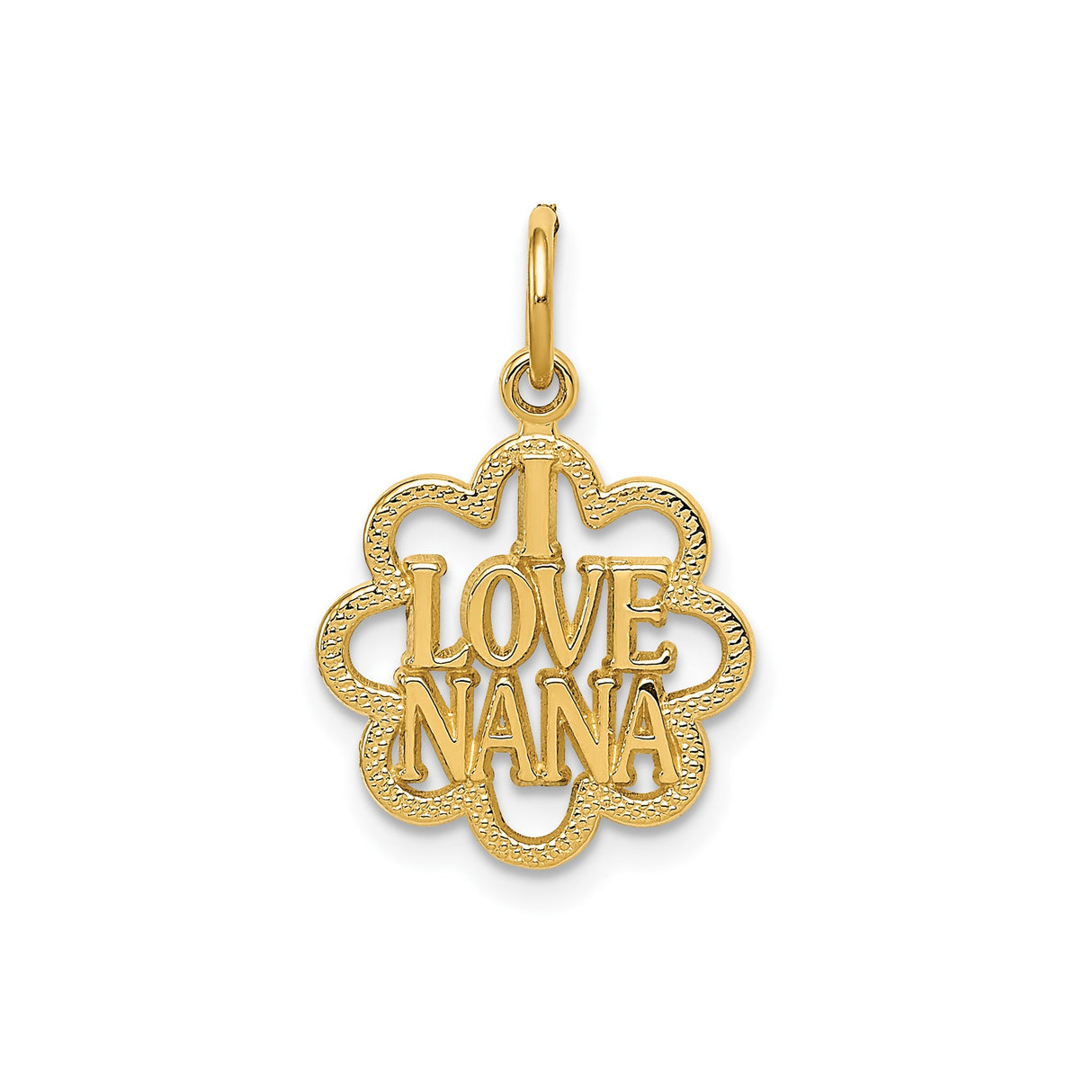 14k Yellow Gold Pendant with Floral Design and I Love Nana Engraving for Women
