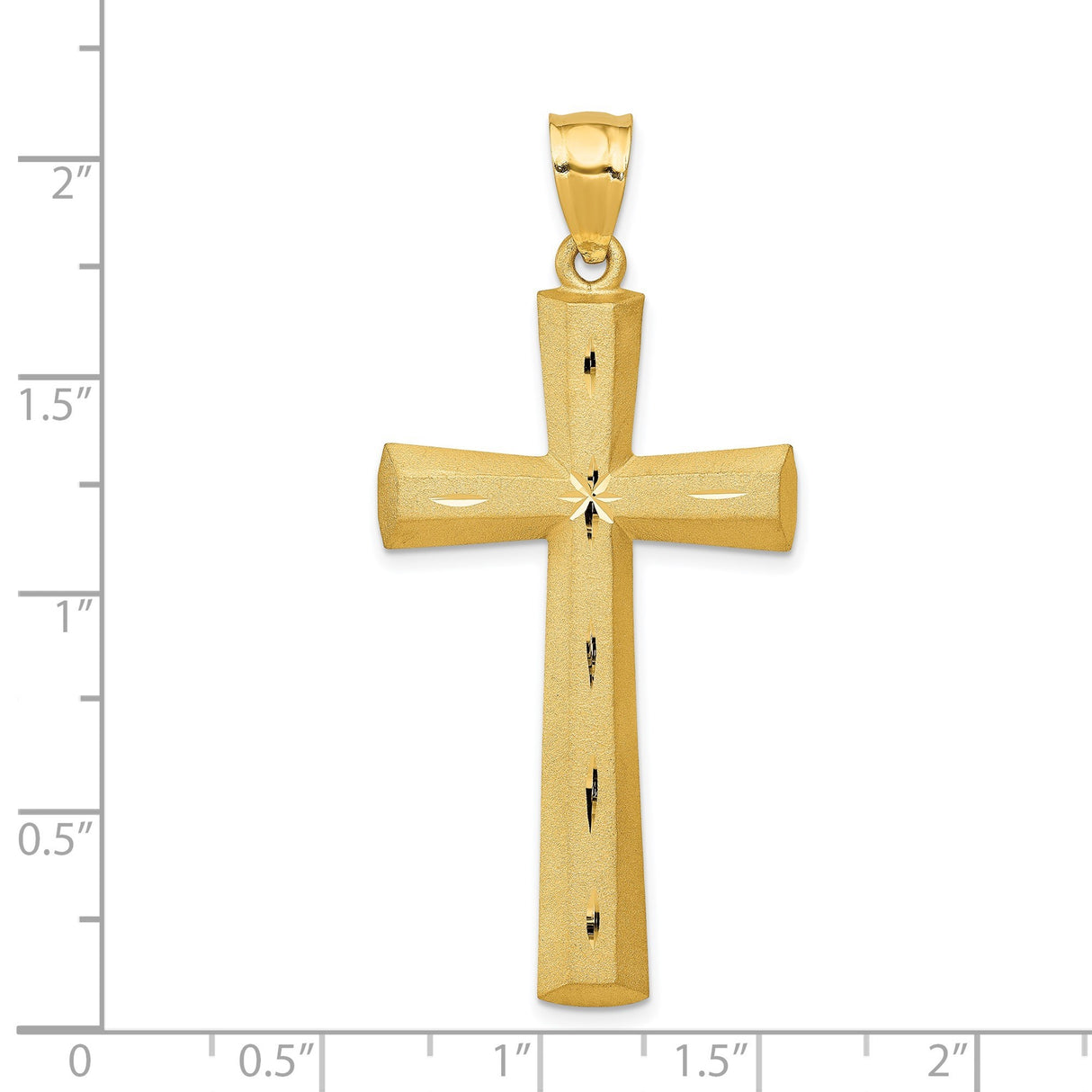 14k Yellow Gold Cross Pendant with Diamond Cut Detailing, Matte and Polished Finish