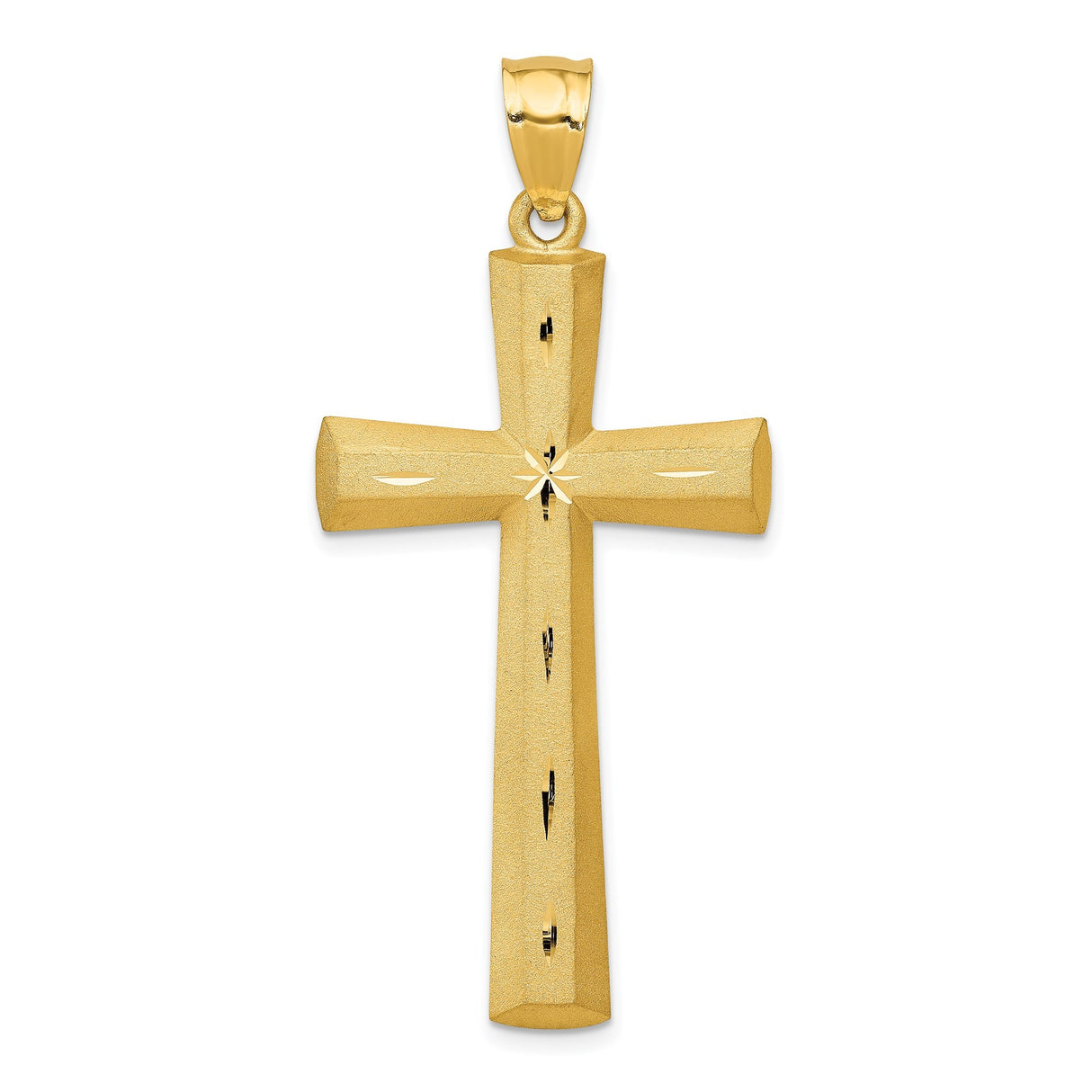 14k Yellow Gold Cross Pendant with Diamond Cut Detailing, Matte and Polished Finish