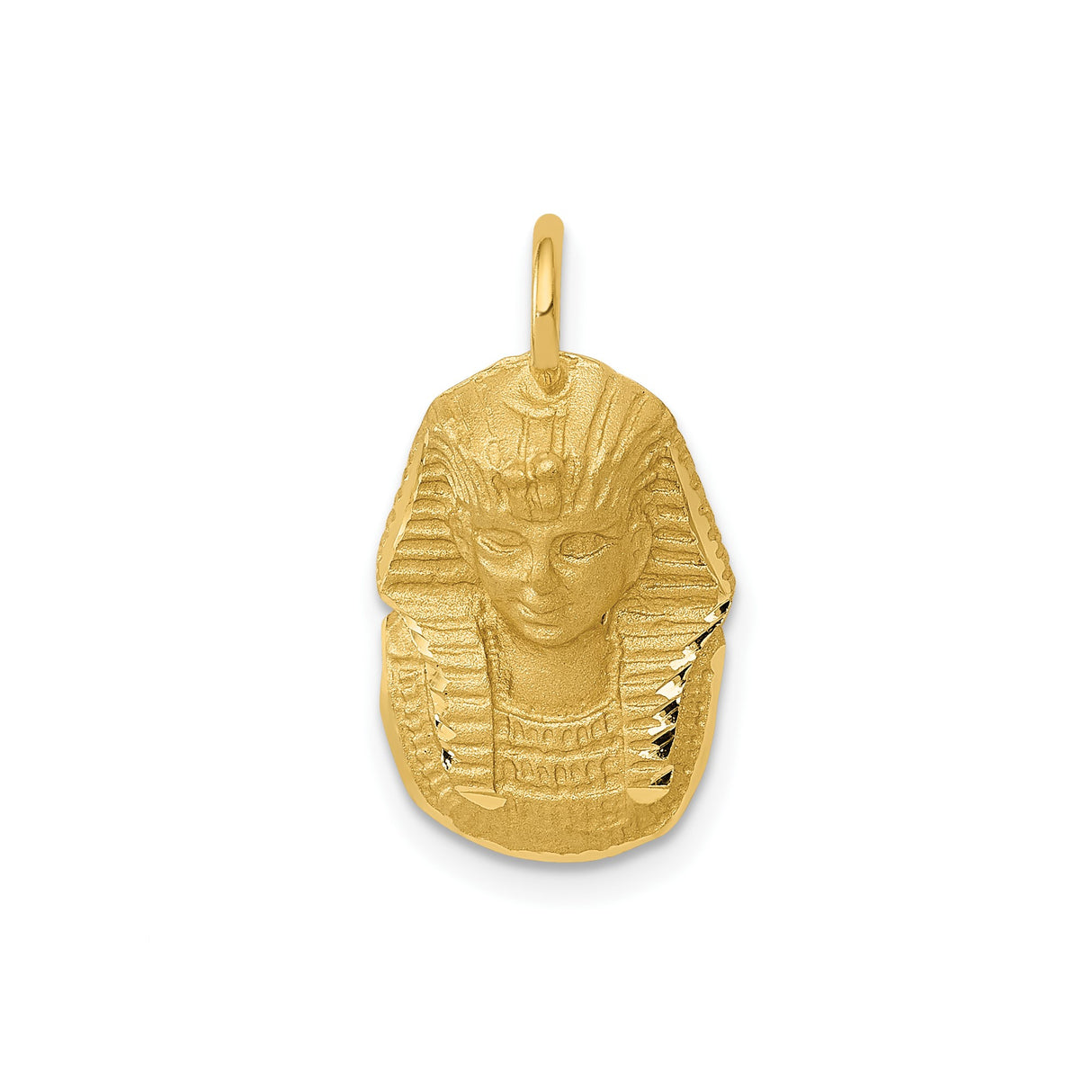 14k Yellow Gold Pharaoh Pendant, Satin Finish Ancient Egyptian Amulet for Men